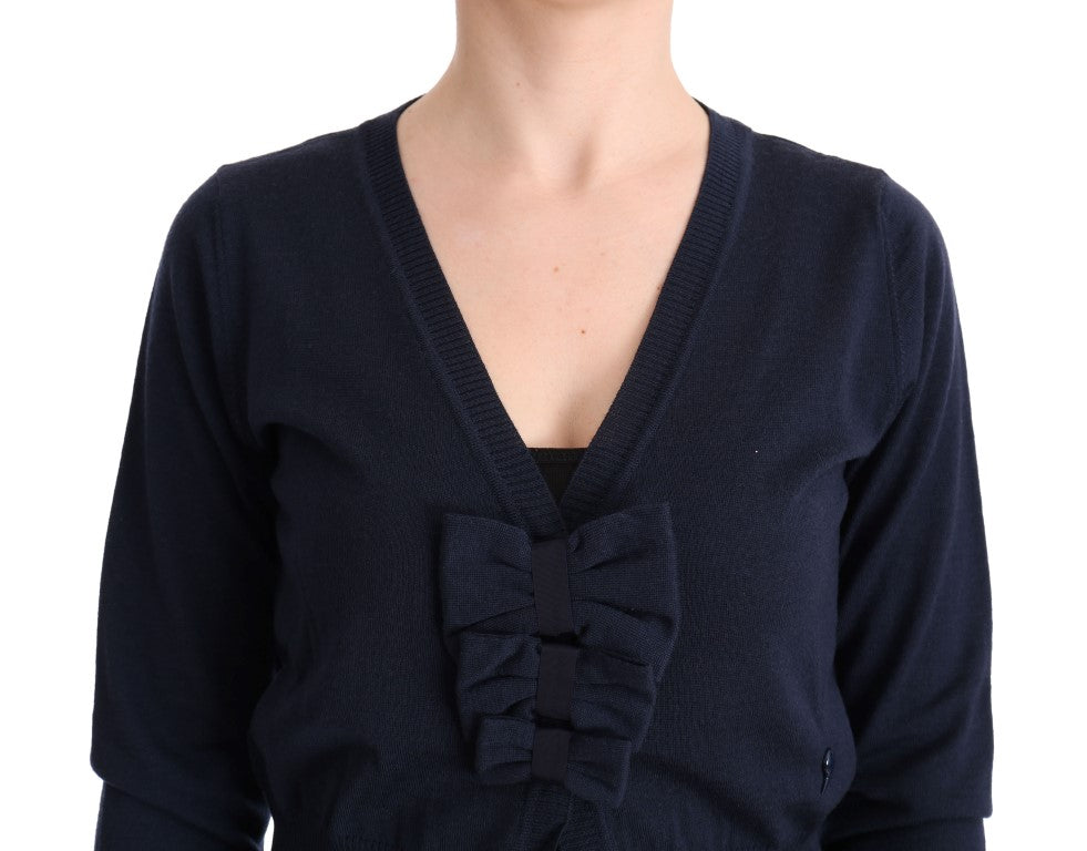 MARGHI LO‘ Eleganter blauer Cardigan-Pullover aus Wolle
