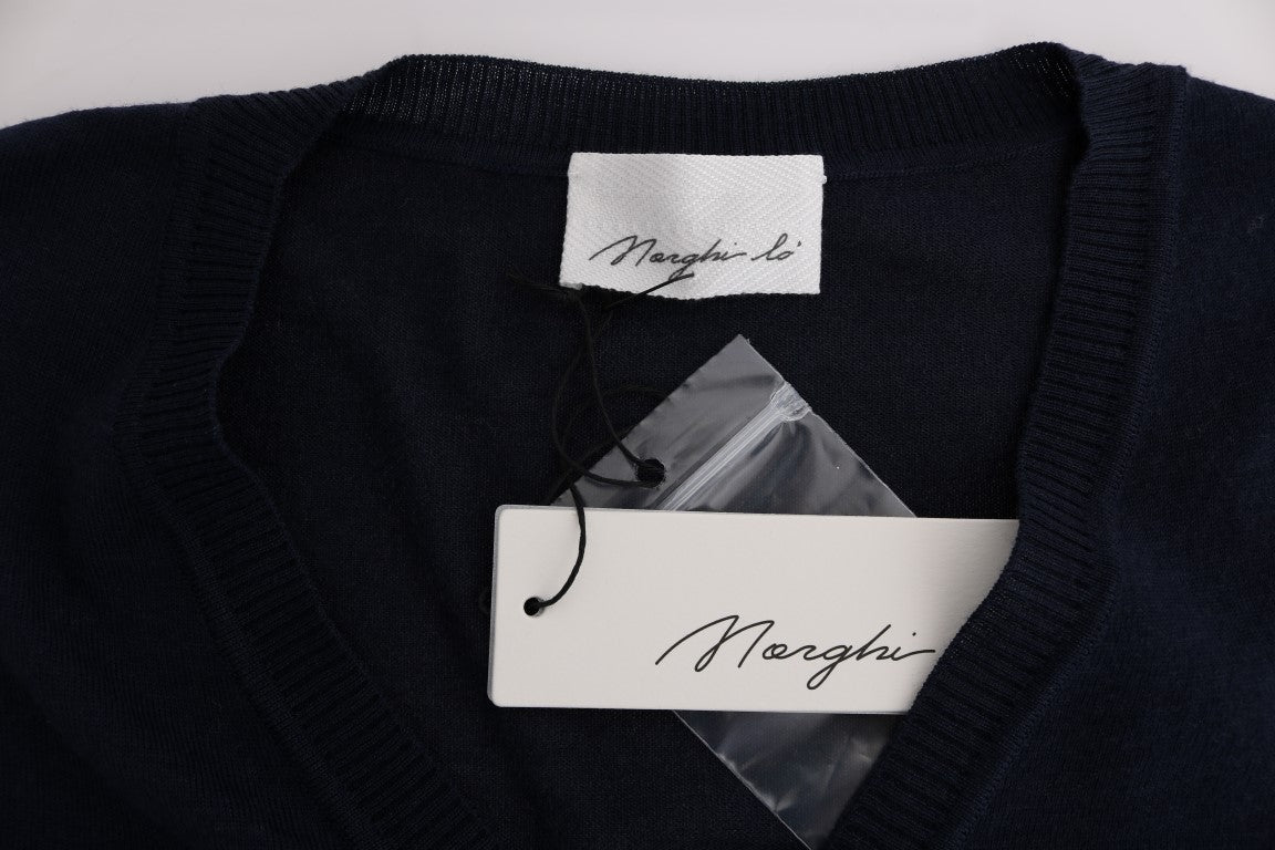 MARGHI LO‘ Eleganter blauer Cardigan-Pullover aus Wolle