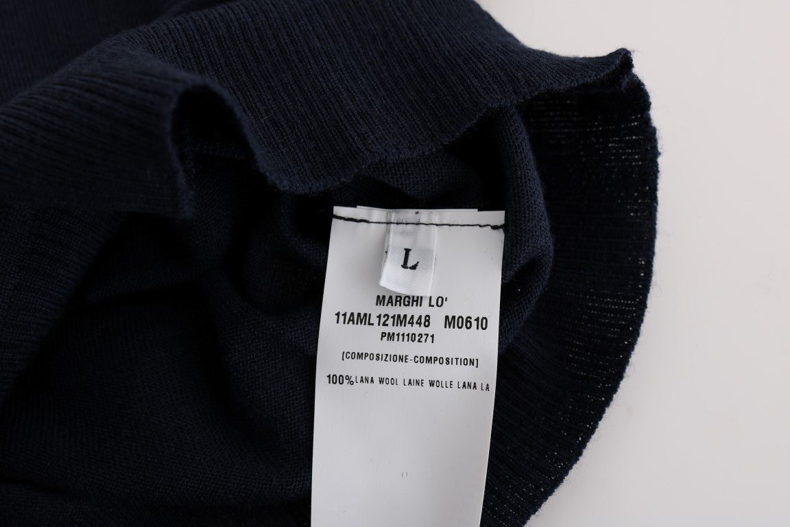 MARGHI LO‘ Eleganter blauer Cardigan-Pullover aus Wolle