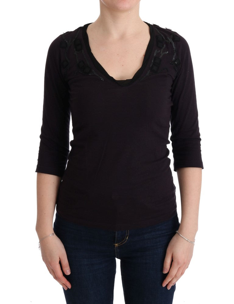 Costume National – Elegantes, violettes Blusen-T-Shirt mit V-Ausschnitt