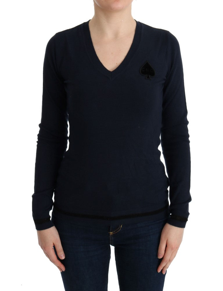 Costume National – Eleganter blauer Pullover mit V-Ausschnitt