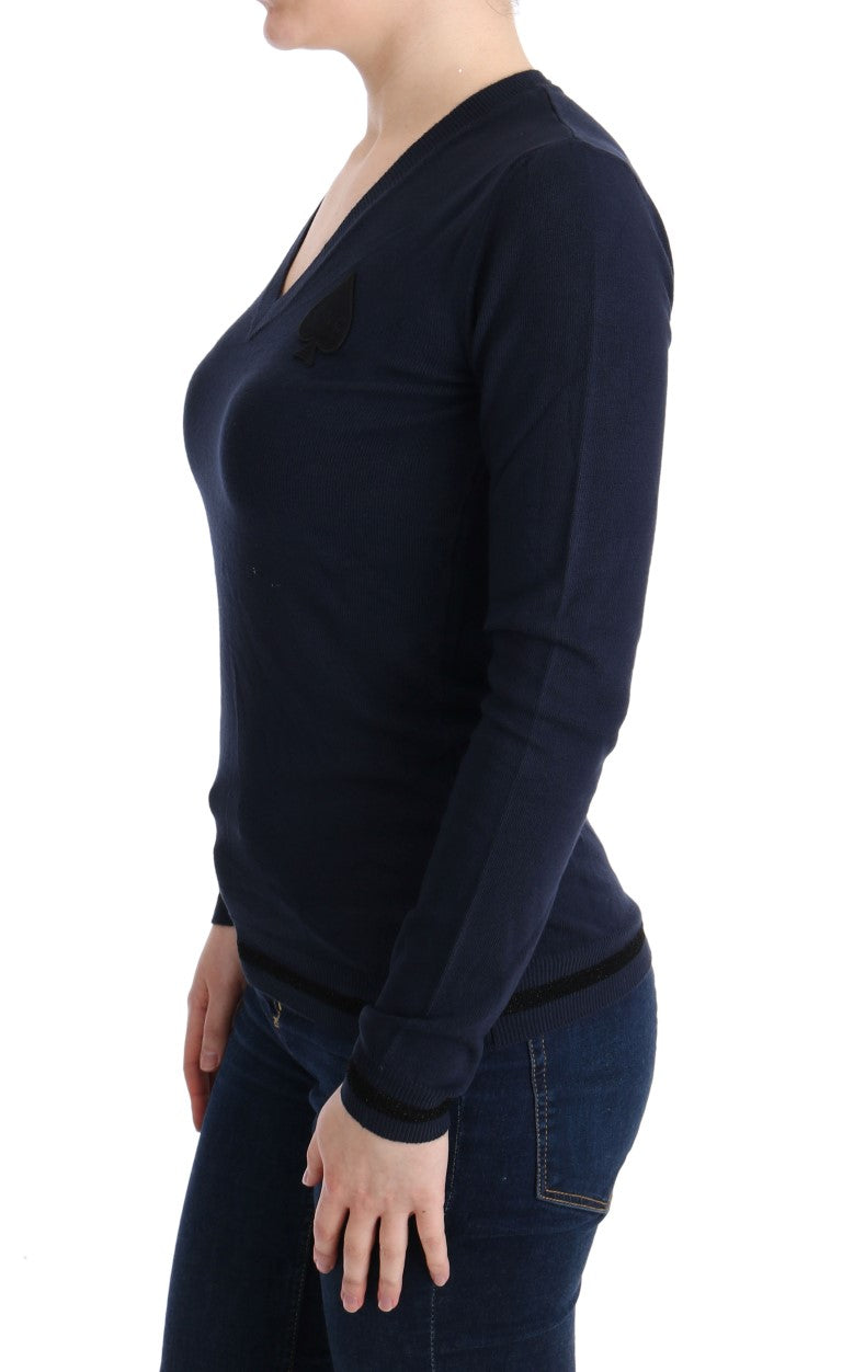 Costume National – Eleganter blauer Pullover mit V-Ausschnitt