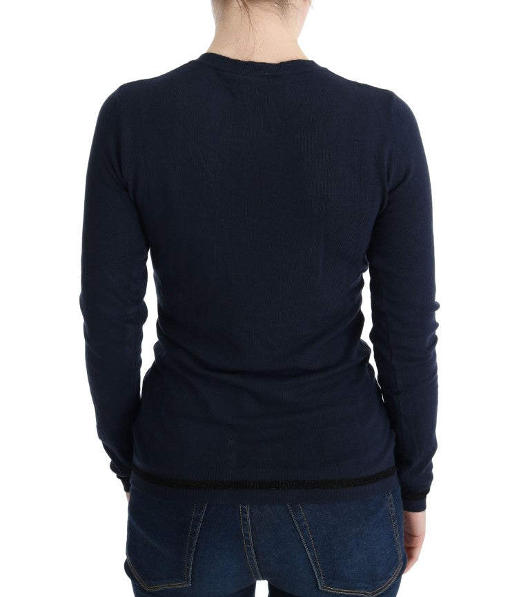 Costume National – Eleganter blauer Pullover mit V-Ausschnitt