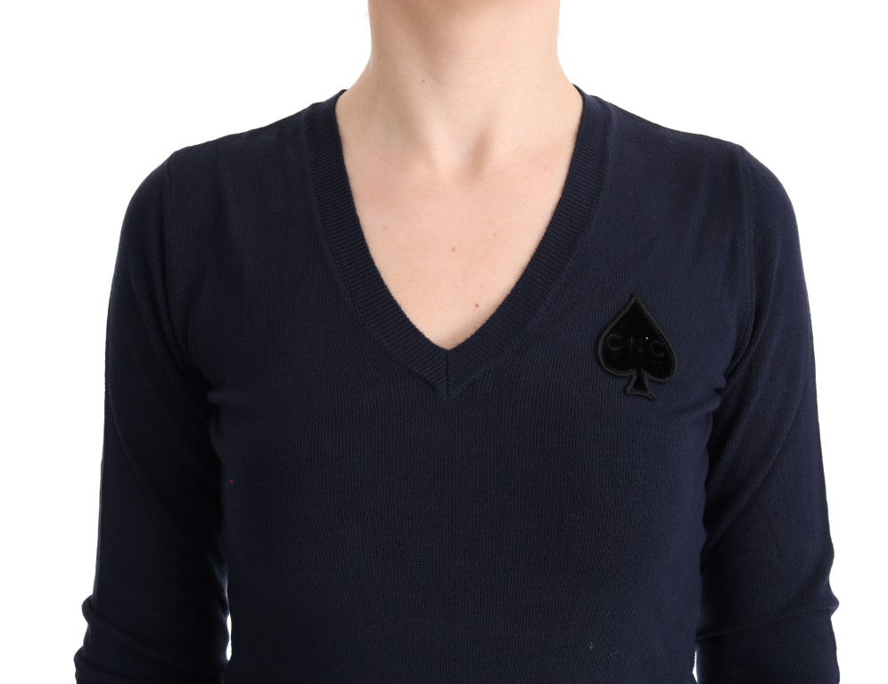 Costume National – Eleganter blauer Pullover mit V-Ausschnitt