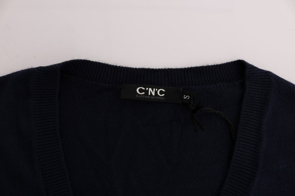 Costume National – Eleganter blauer Pullover mit V-Ausschnitt