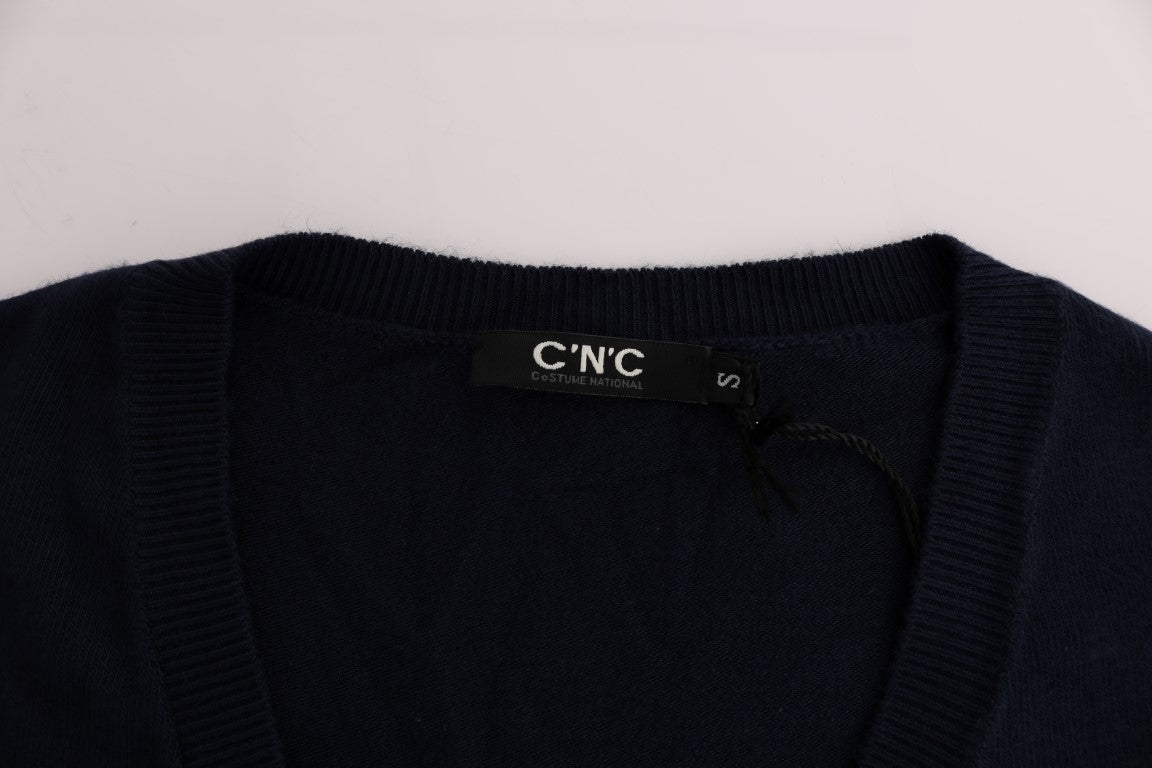 Costume National – Eleganter blauer Pullover mit V-Ausschnitt