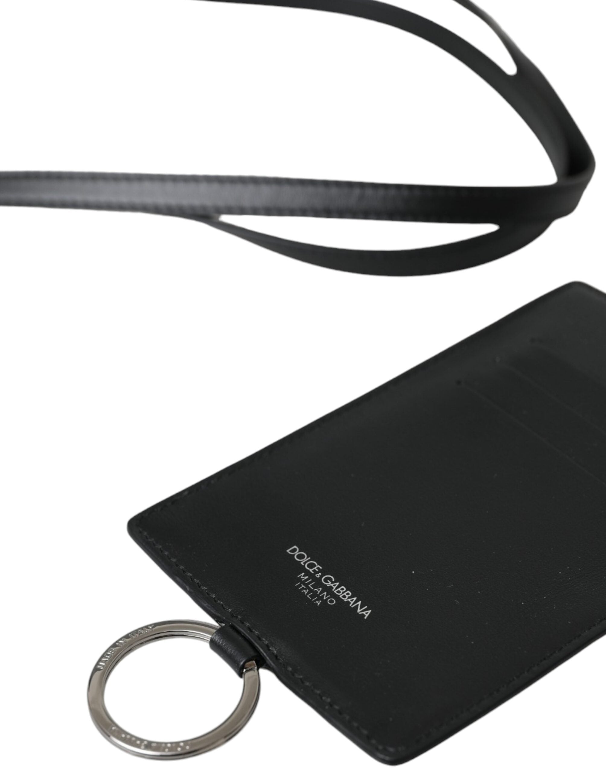 Portefeuille pour homme Dolce &amp; Gabbana en cuir de veau noir avec cordon et logo