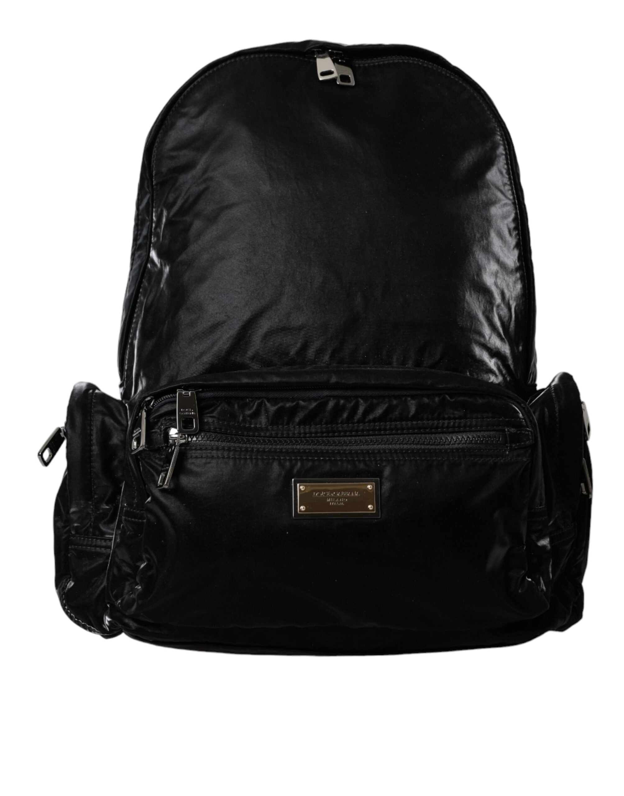 Sac à dos Dolce &amp; Gabbana en cuir verni noir avec plaque logo