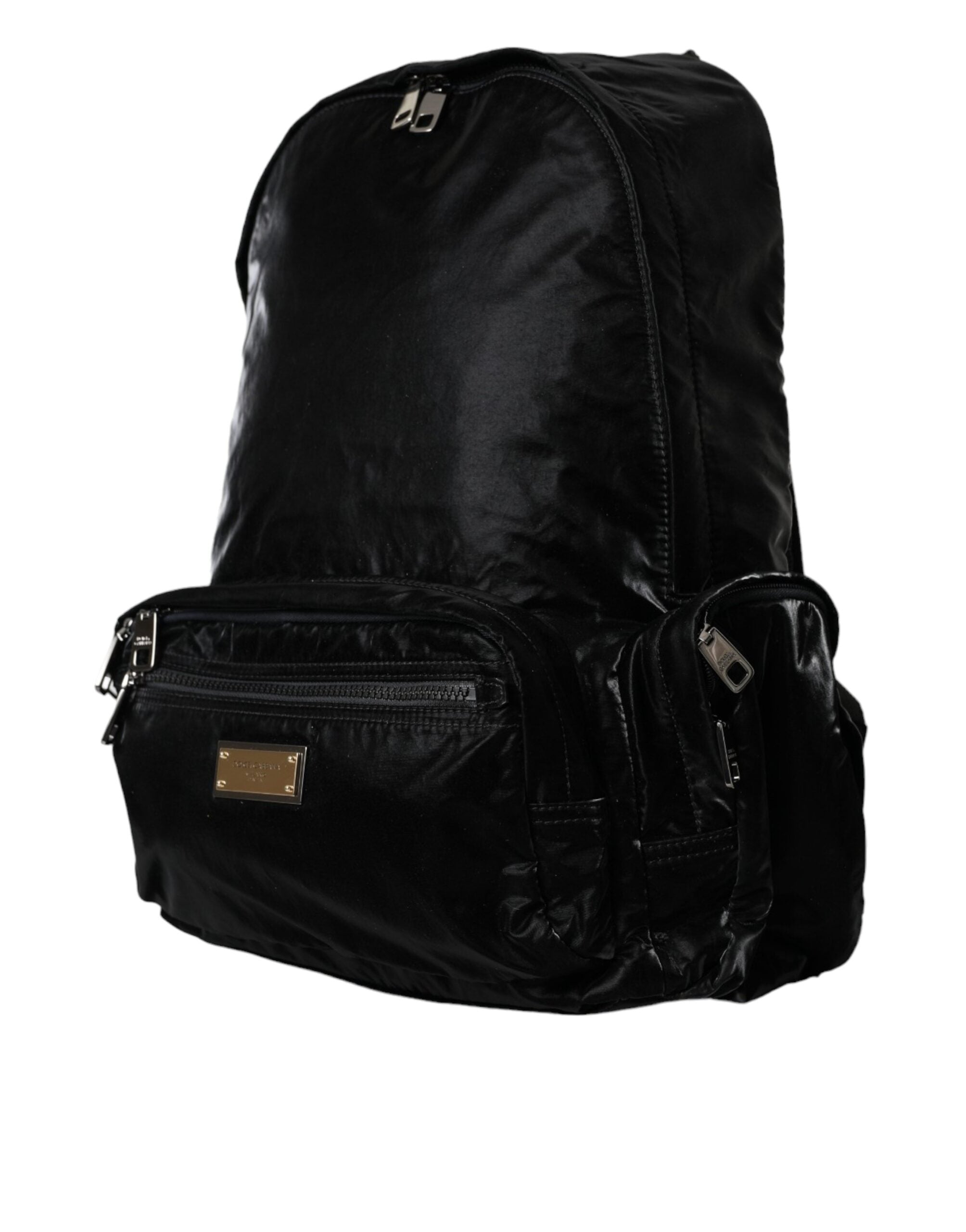 Sac à dos Dolce &amp; Gabbana en cuir verni noir avec plaque logo
