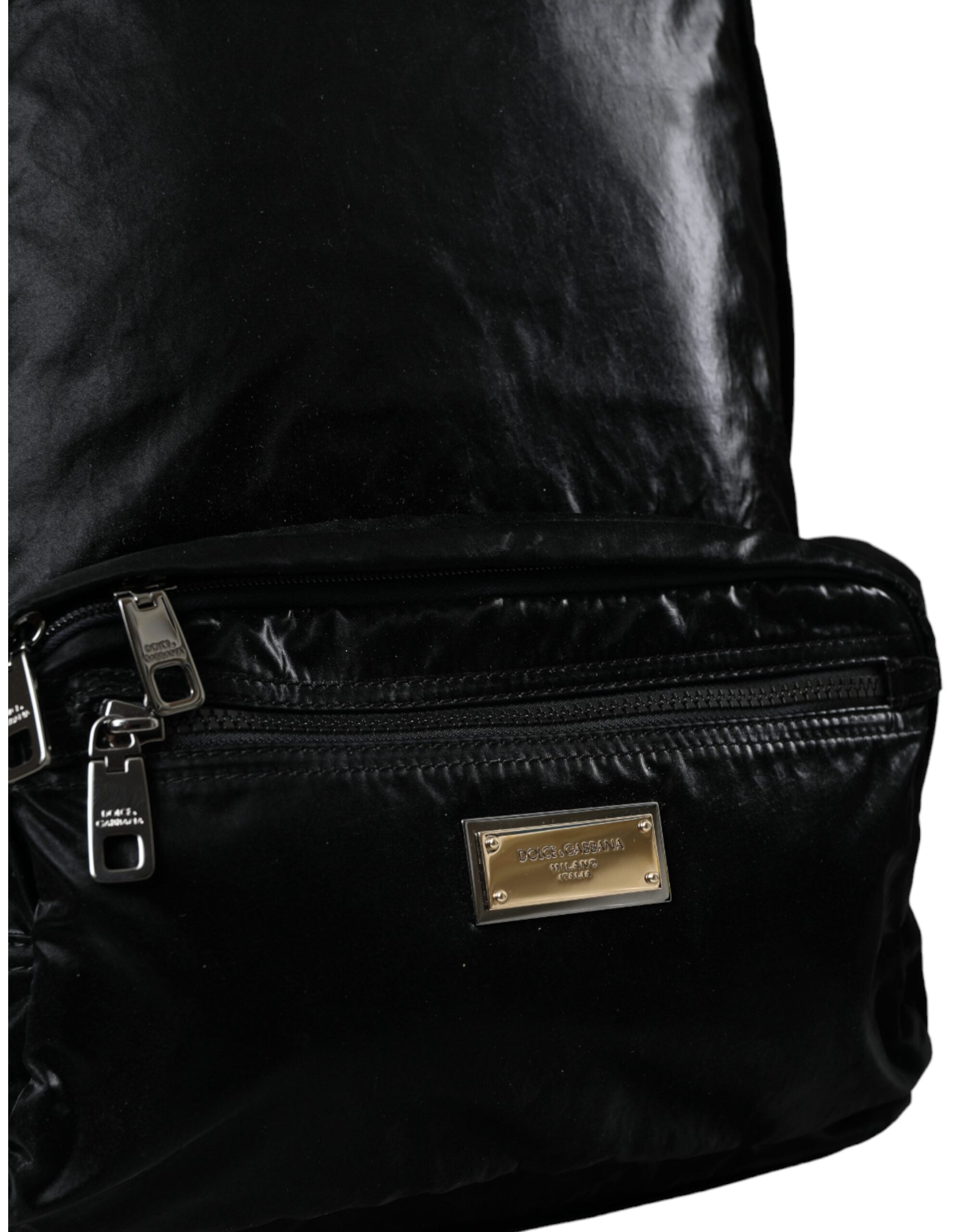 Sac à dos Dolce &amp; Gabbana en cuir verni noir avec plaque logo