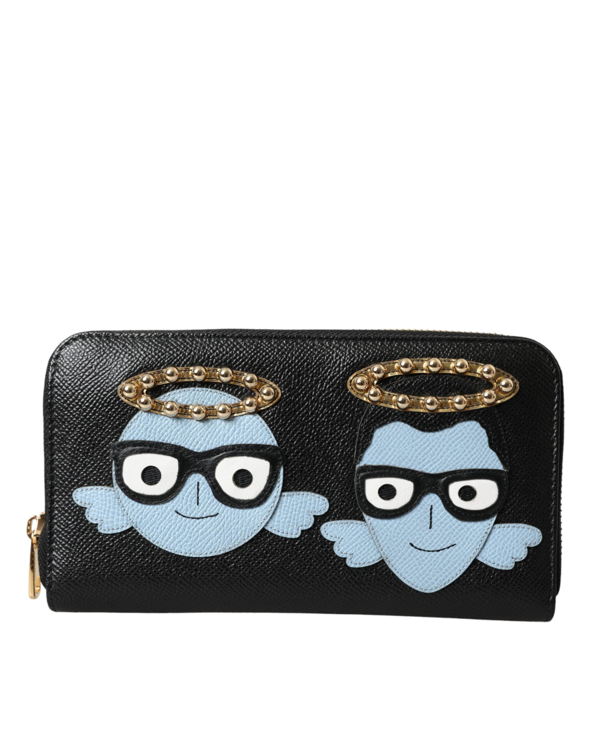 Portefeuille continental zippé Dolce &amp; Gabbana en cuir noir et bleu #DGFAMILY pour homme
