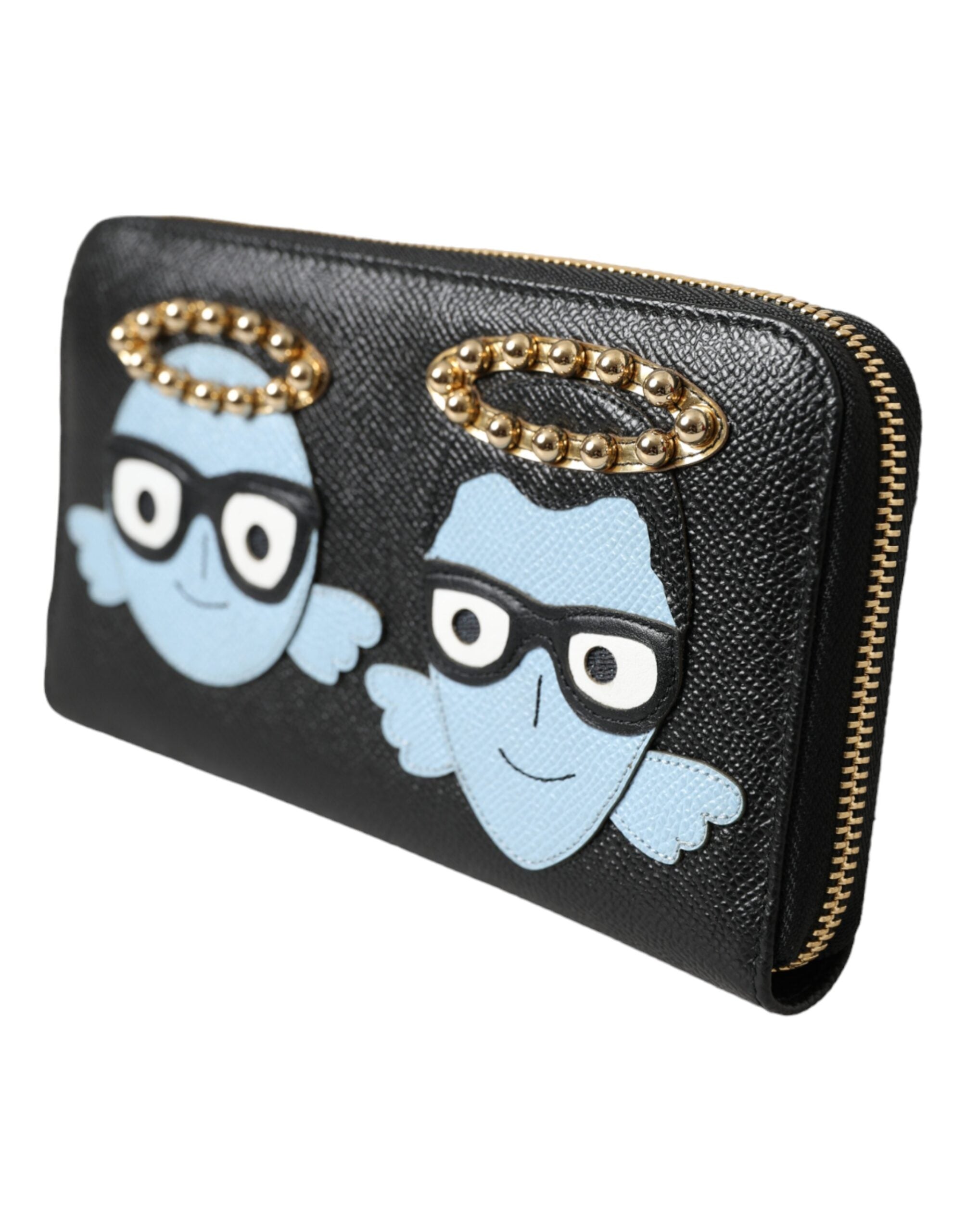 Portefeuille continental zippé Dolce &amp; Gabbana en cuir noir et bleu #DGFAMILY pour homme