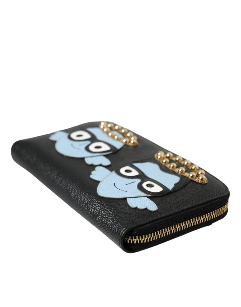 Dolce &amp; Gabbana Schwarz Blau Leder #DGFAMILY Reißverschluss Continental Herren Geldbörse
