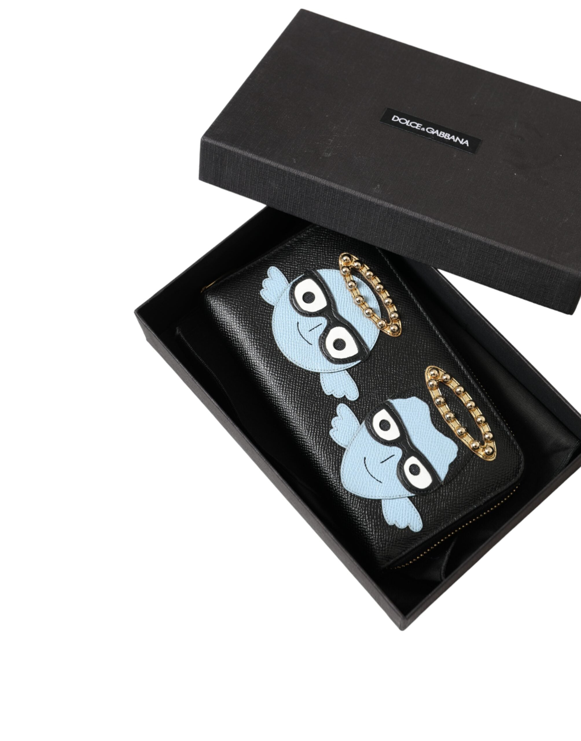 Portefeuille continental zippé Dolce &amp; Gabbana en cuir noir et bleu #DGFAMILY pour homme
