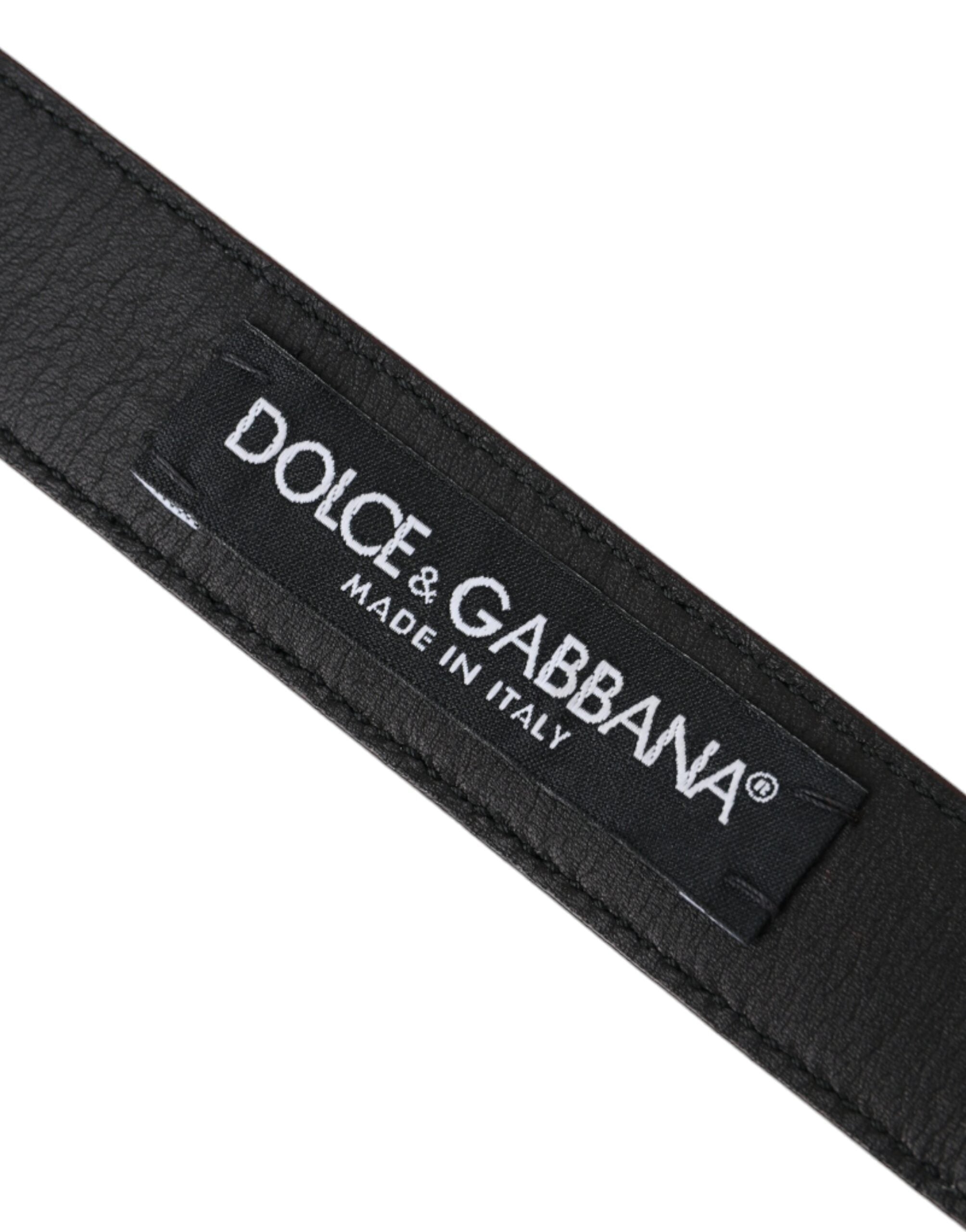 Ceinture Dolce &amp; Gabbana en cuir marron avec boucle en métal argenté pour homme