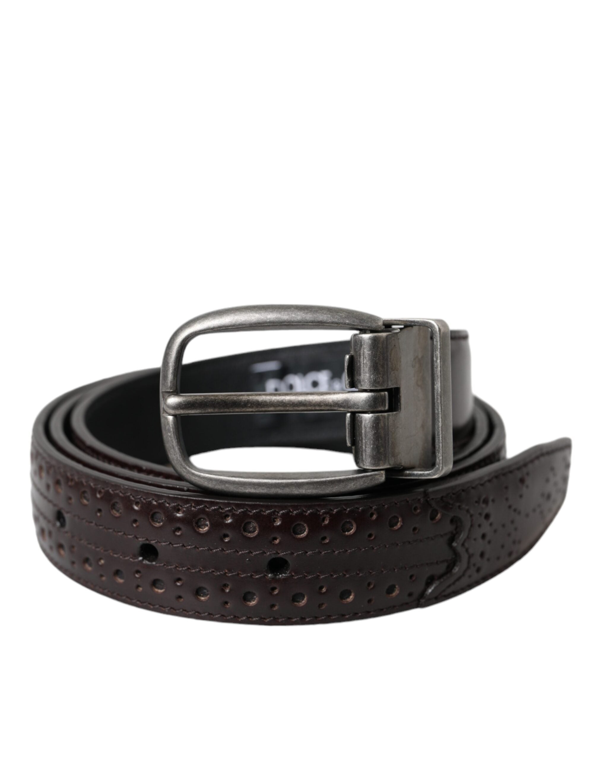 Ceinture Dolce &amp; Gabbana en cuir perforé marron foncé avec boucle en métal pour homme