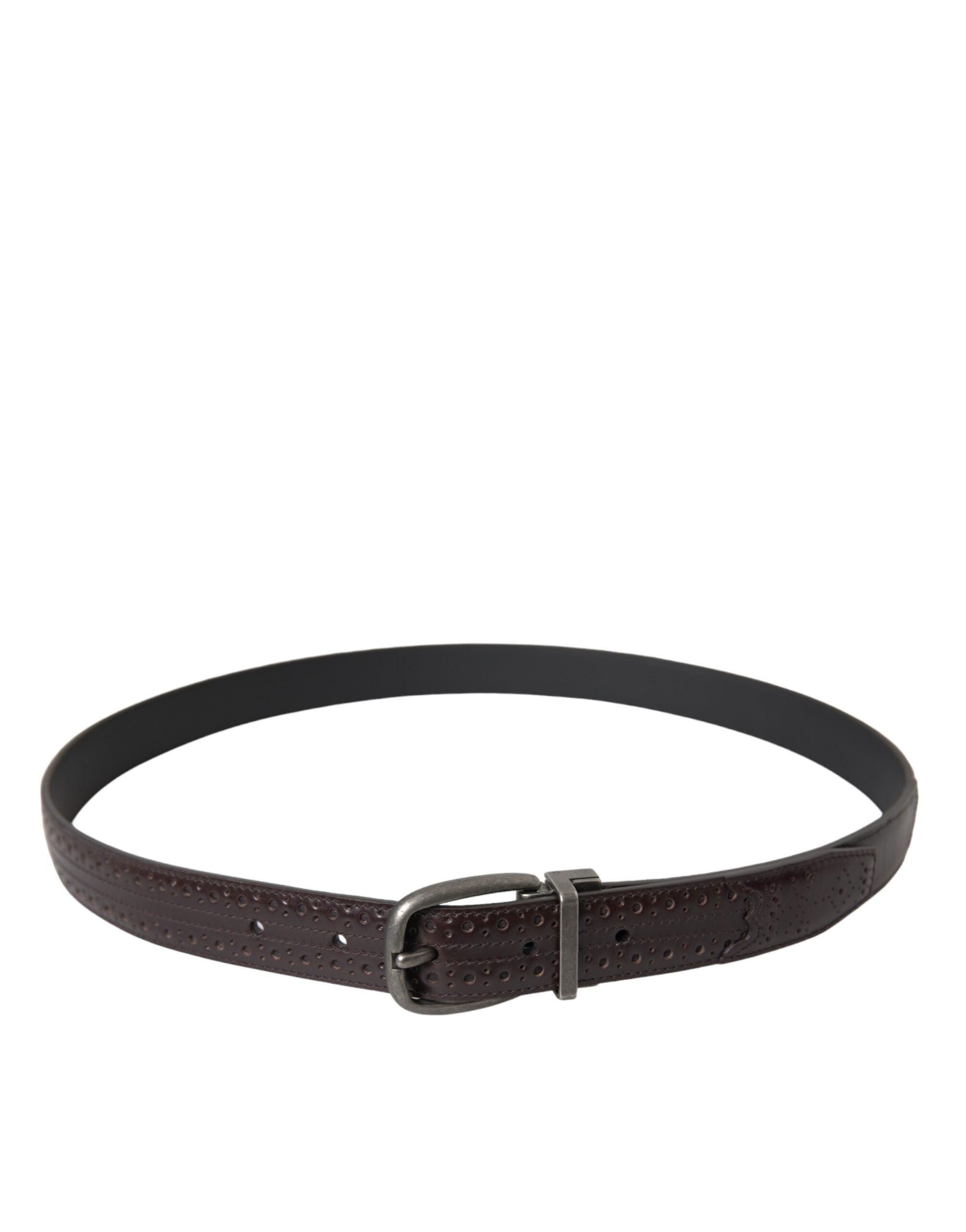 Ceinture Dolce &amp; Gabbana en cuir perforé marron foncé avec boucle en métal pour homme