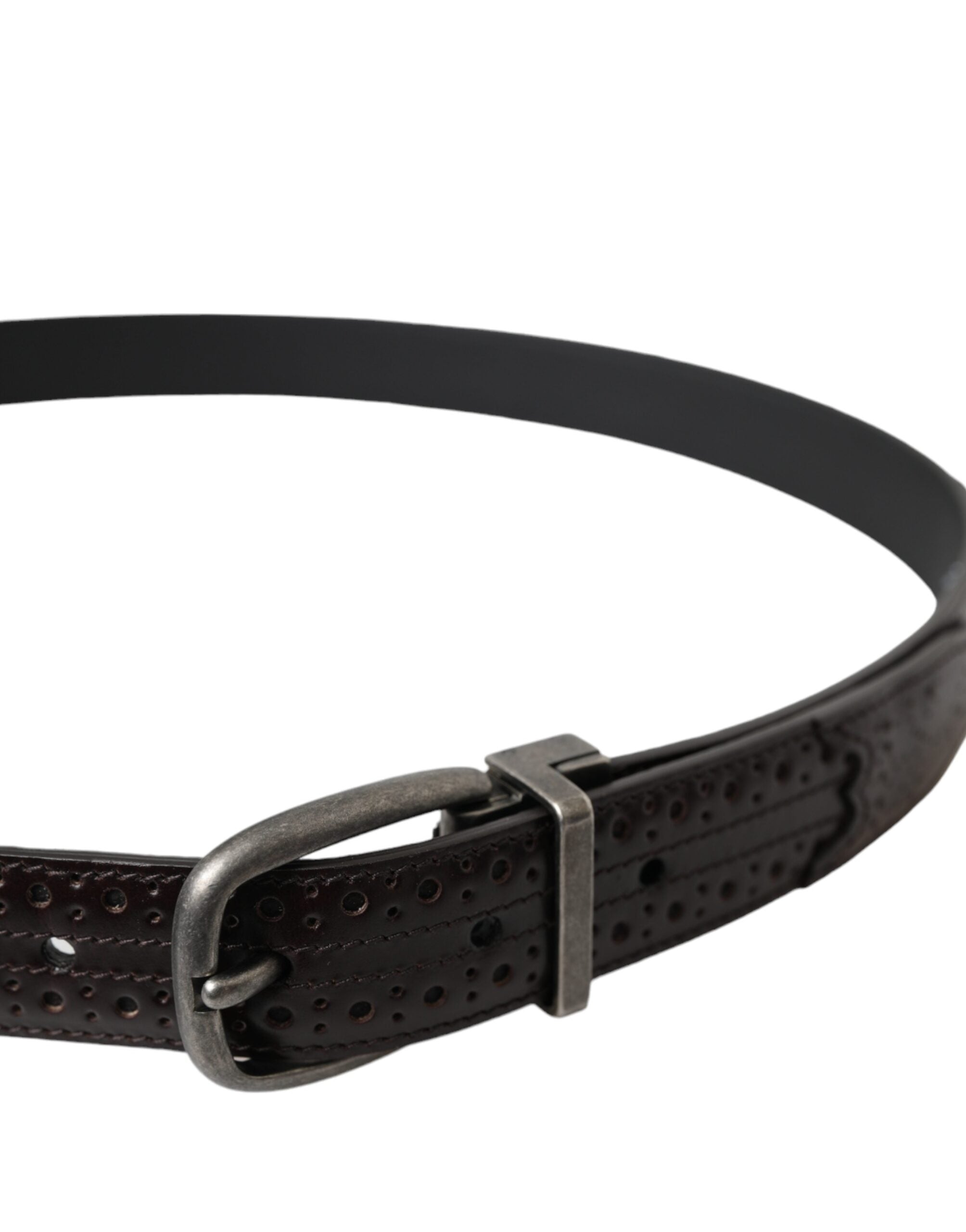 Ceinture Dolce &amp; Gabbana en cuir perforé marron foncé avec boucle en métal pour homme