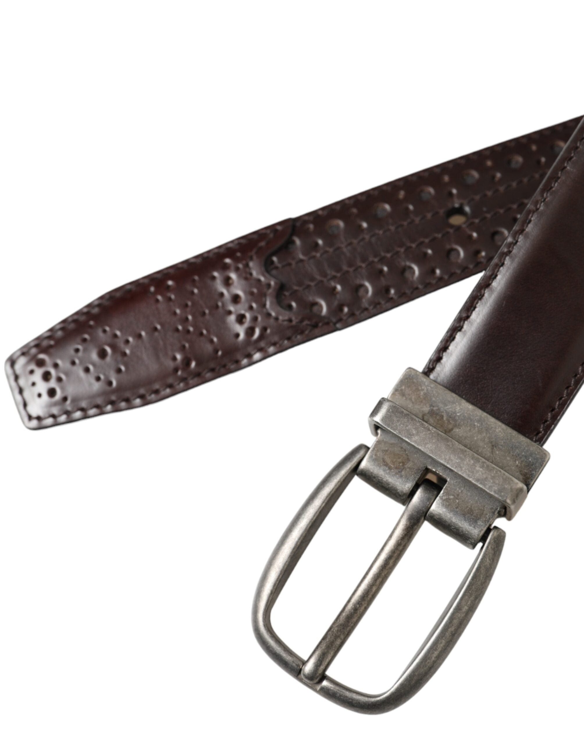 Ceinture Dolce &amp; Gabbana en cuir perforé marron foncé avec boucle en métal pour homme