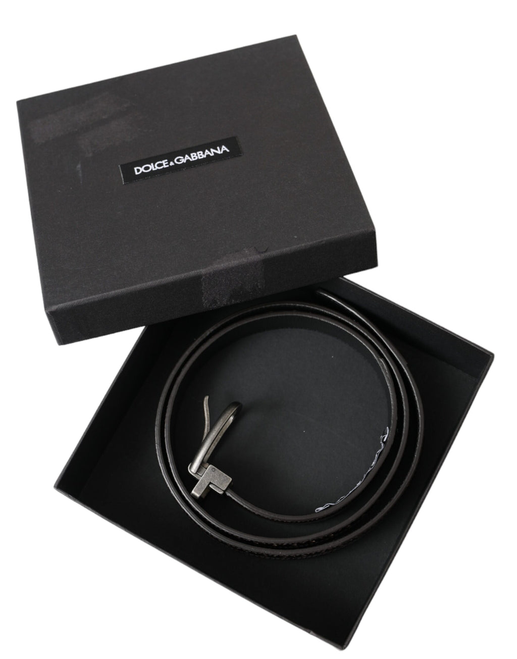 Ceinture Dolce &amp; Gabbana en cuir perforé marron foncé avec boucle en métal pour homme
