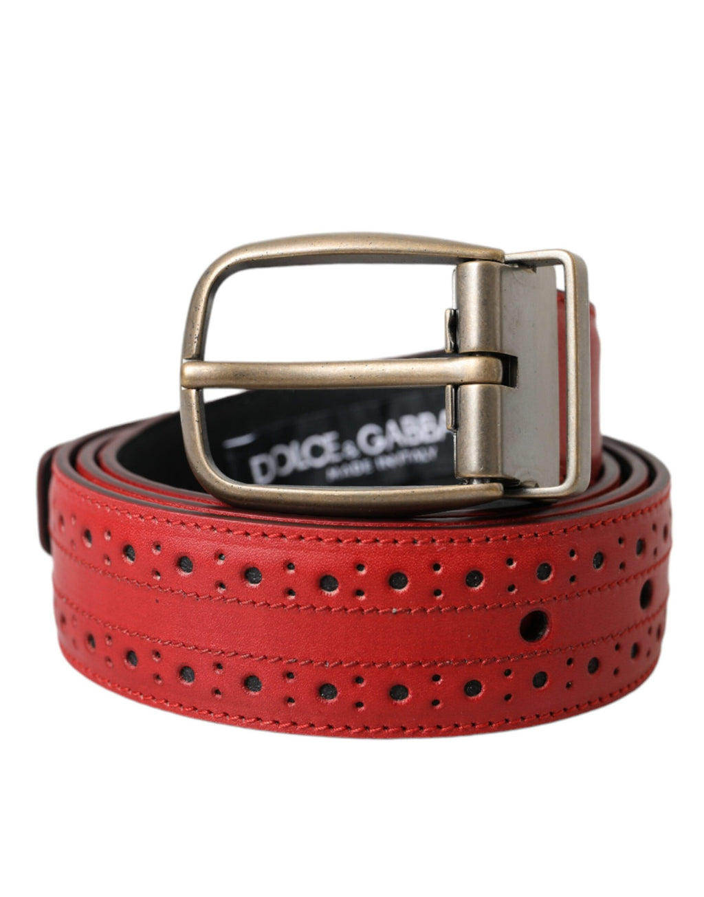 Dolce &amp; Gabbana Roter Gürtel aus perforiertem Leder mit Metallschnalle Herren