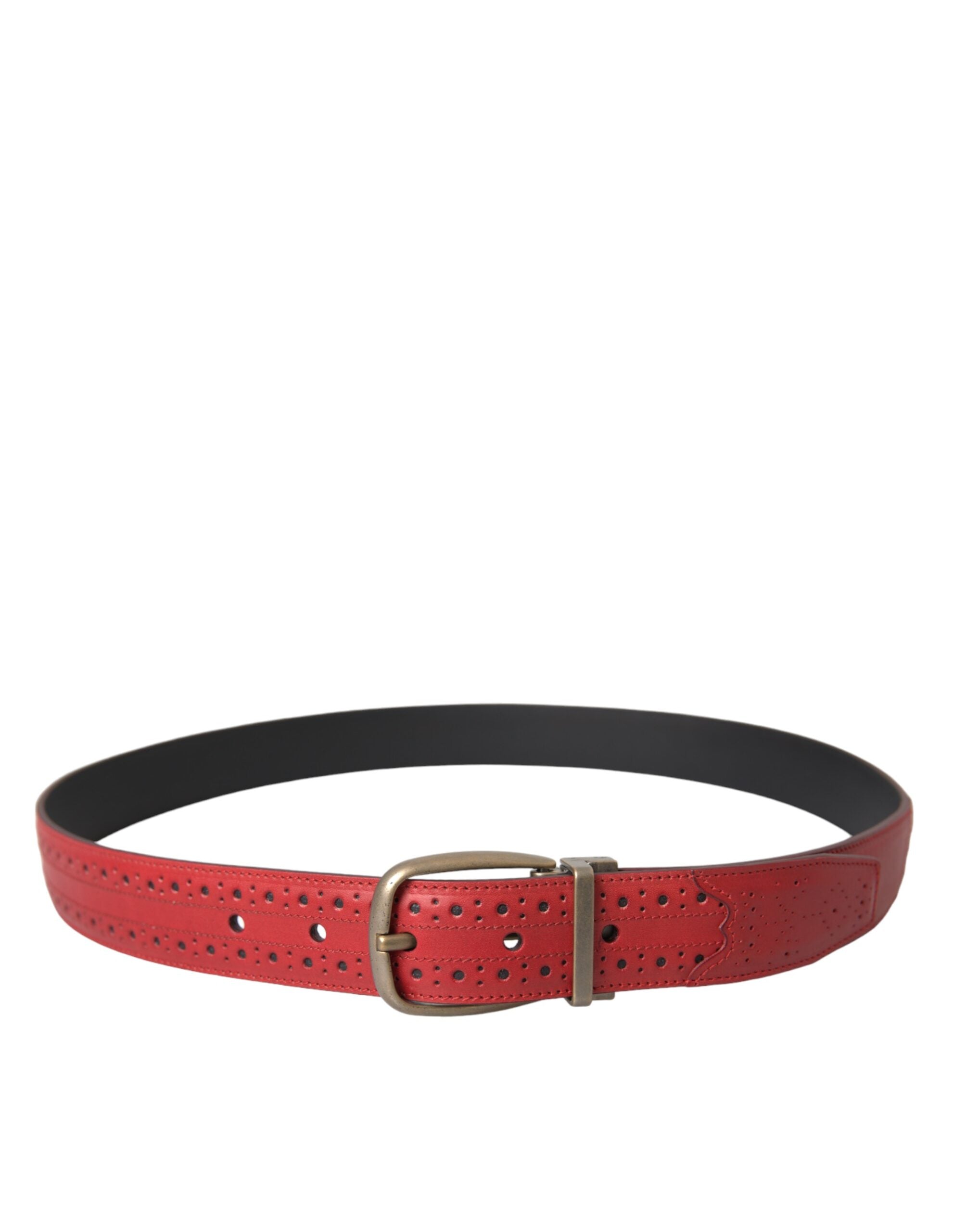 Ceinture Dolce &amp; Gabbana en cuir perforé rouge avec boucle en métal pour homme
