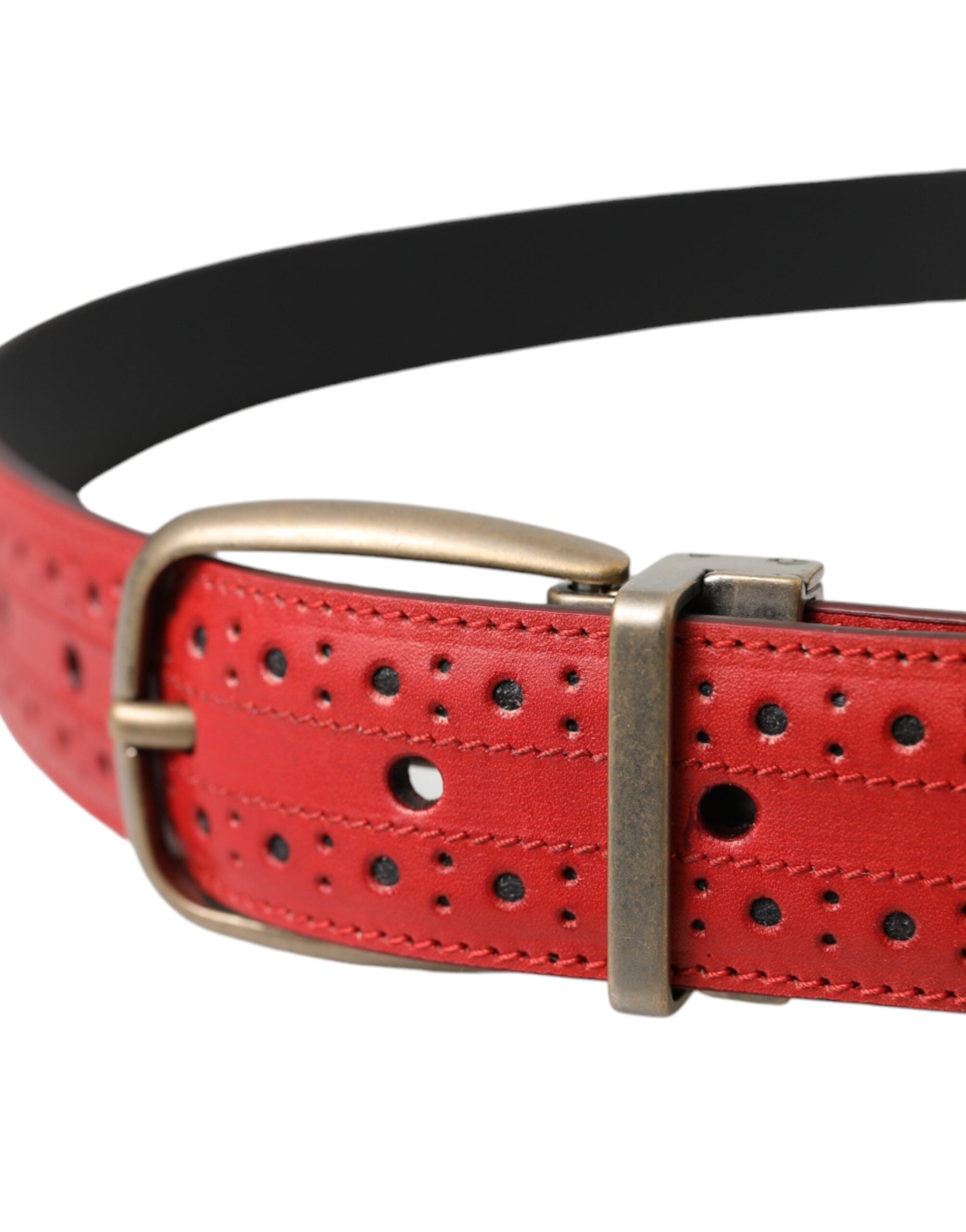 Ceinture Dolce &amp; Gabbana en cuir perforé rouge avec boucle en métal pour homme