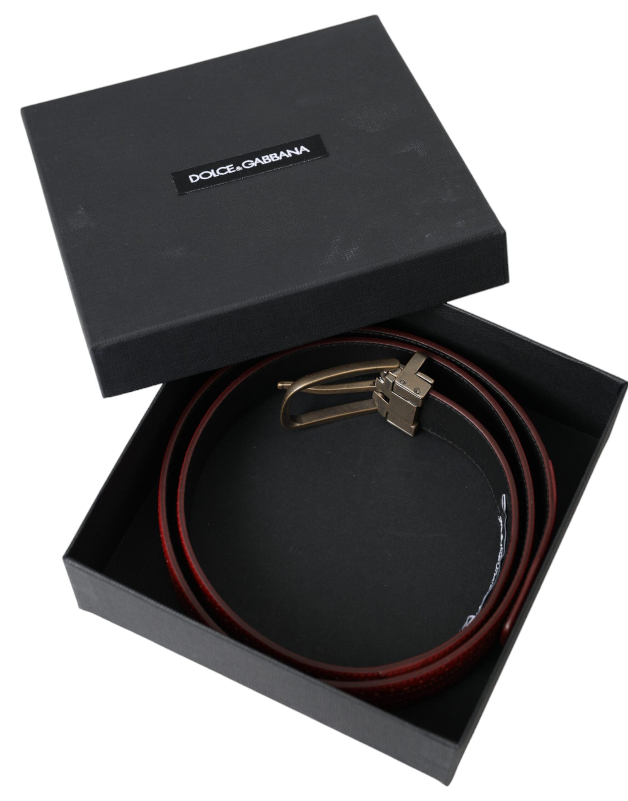 Ceinture Dolce &amp; Gabbana en cuir perforé rouge avec boucle en métal pour homme