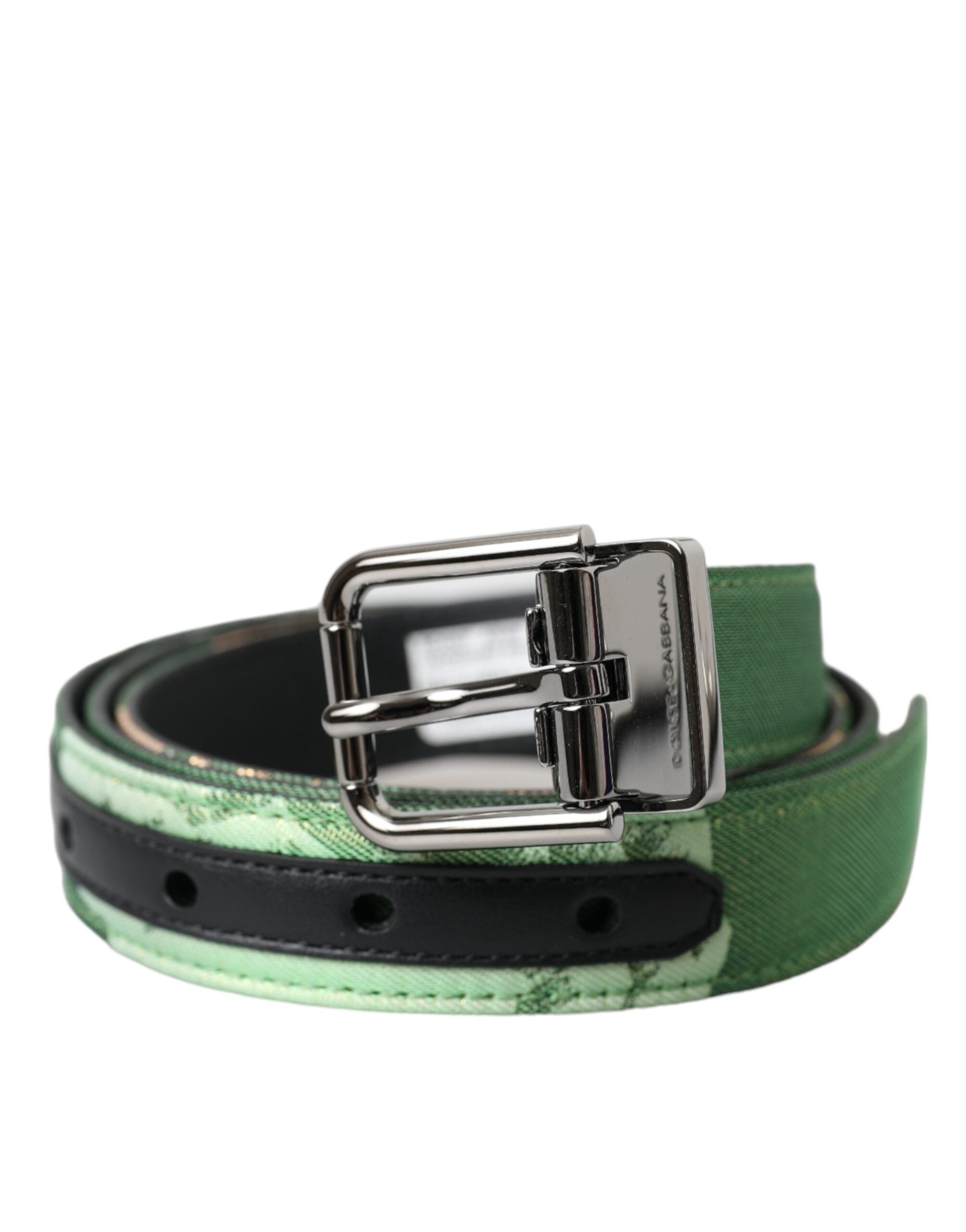 Ceinture Dolce &amp; Gabbana en cuir vert jacquard avec boucle en métal argenté