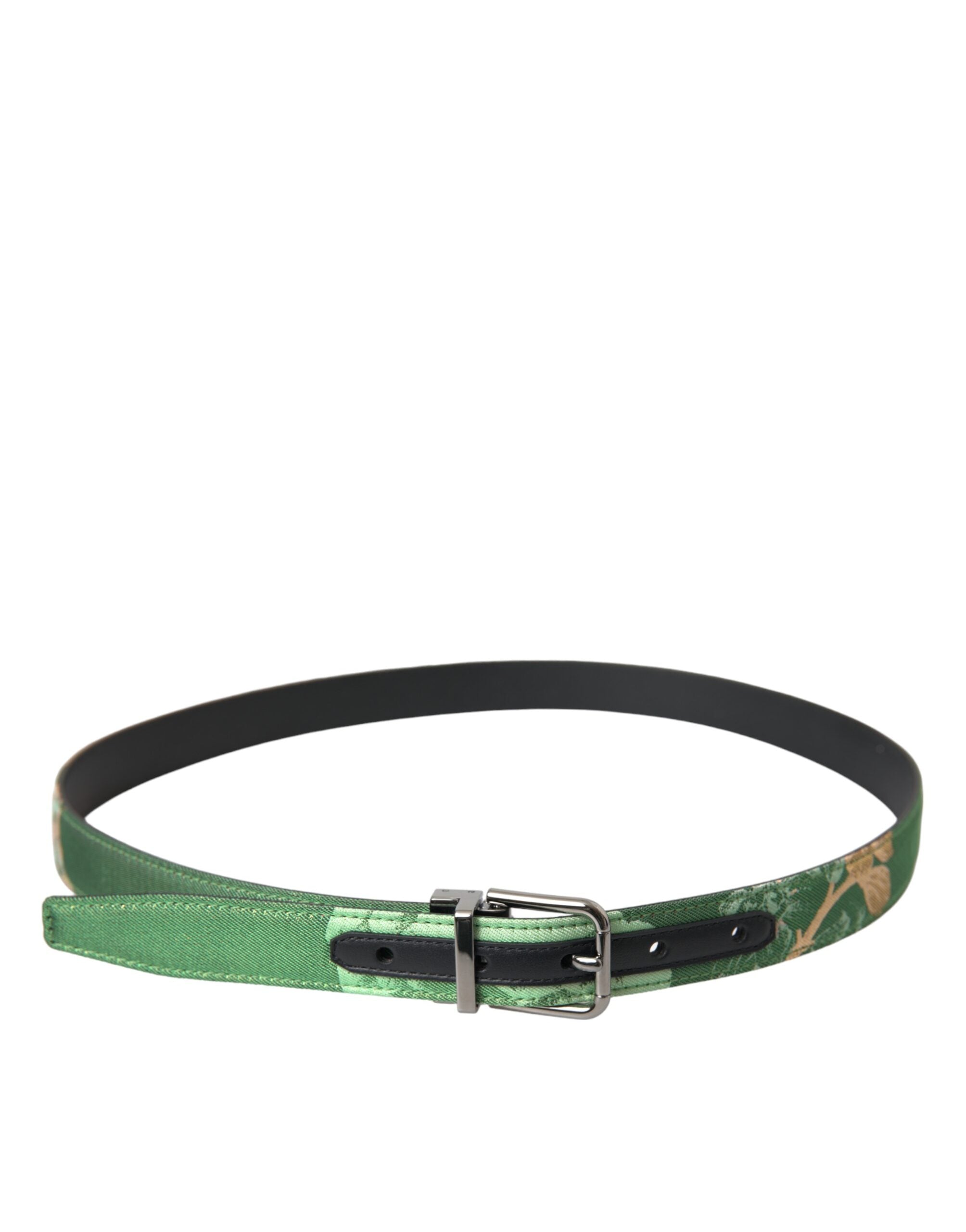 Ceinture Dolce &amp; Gabbana en cuir vert jacquard avec boucle en métal argenté