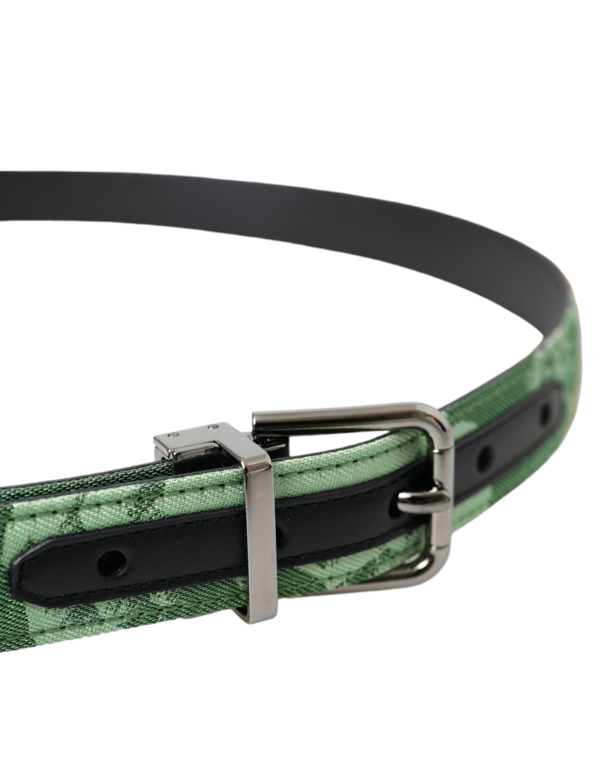 Ceinture Dolce &amp; Gabbana en cuir vert jacquard avec boucle en métal argenté