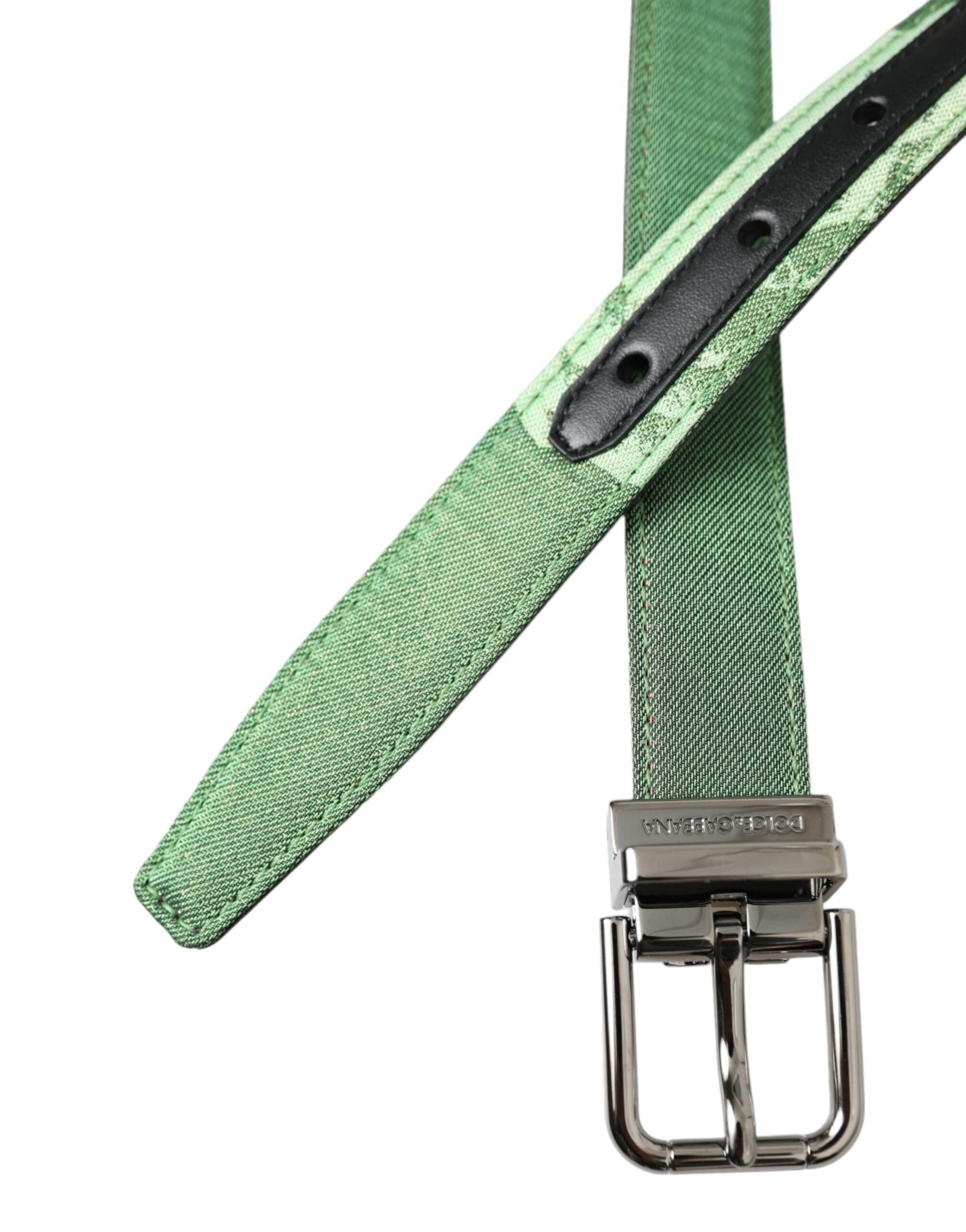 Ceinture Dolce &amp; Gabbana en cuir vert jacquard avec boucle en métal argenté