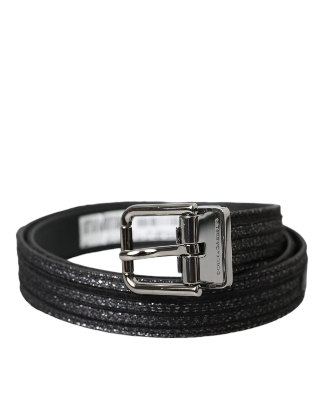 Ceinture Dolce &amp; Gabbana à rayures jacquard noires et boucle en métal argenté