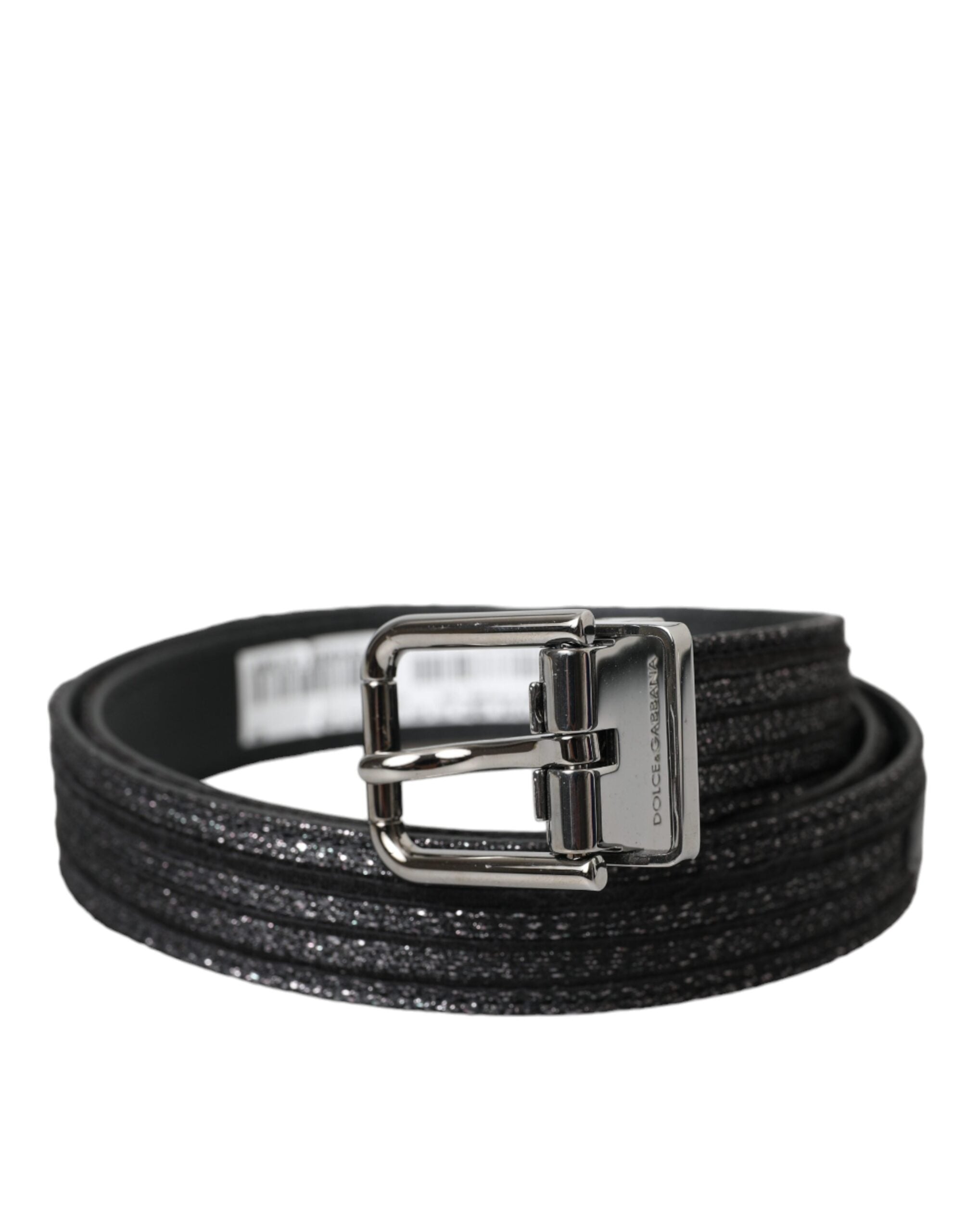 Ceinture Dolce &amp; Gabbana à rayures jacquard noires et boucle en métal argenté