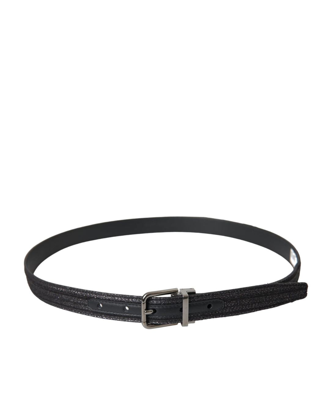 Ceinture Dolce &amp; Gabbana à rayures jacquard noires et boucle en métal argenté