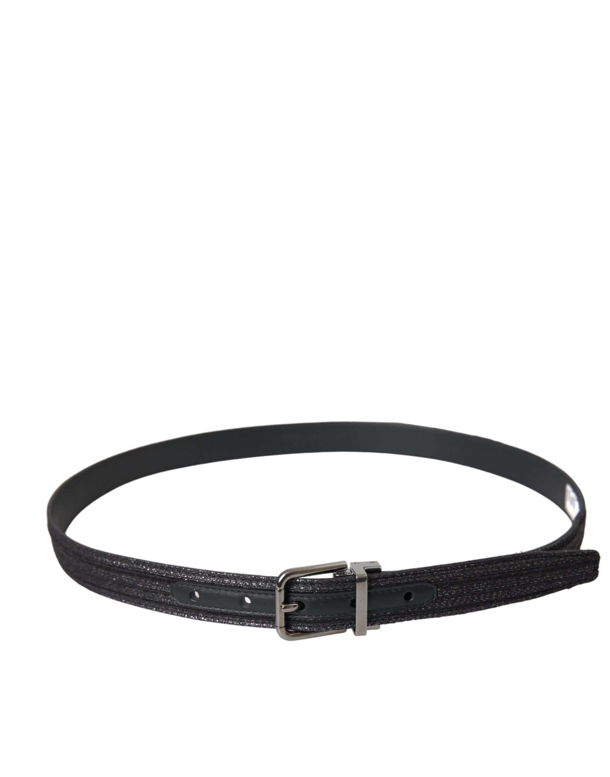 Ceinture Dolce &amp; Gabbana à rayures jacquard noires et boucle en métal argenté
