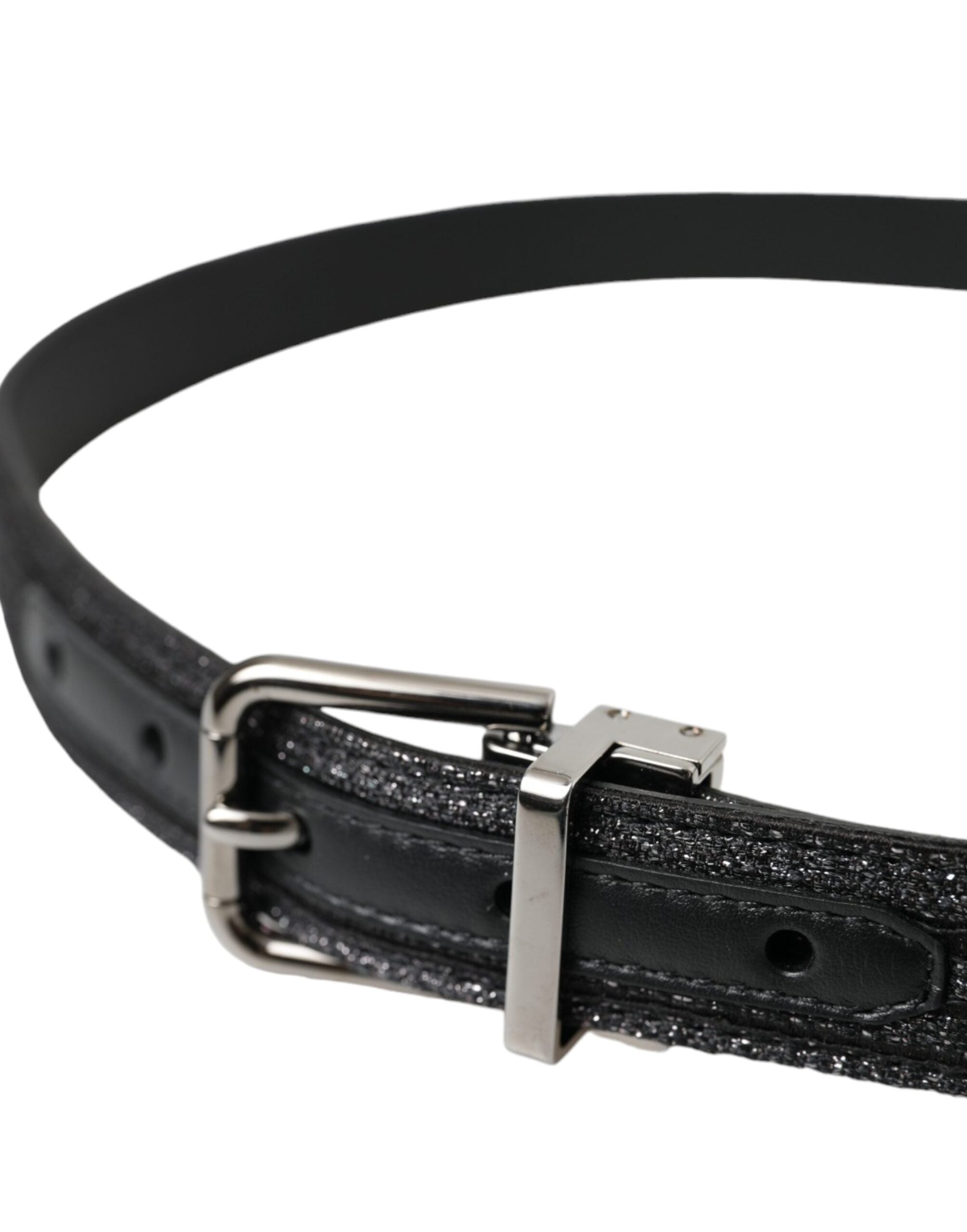 Ceinture Dolce &amp; Gabbana à rayures jacquard noires et boucle en métal argenté