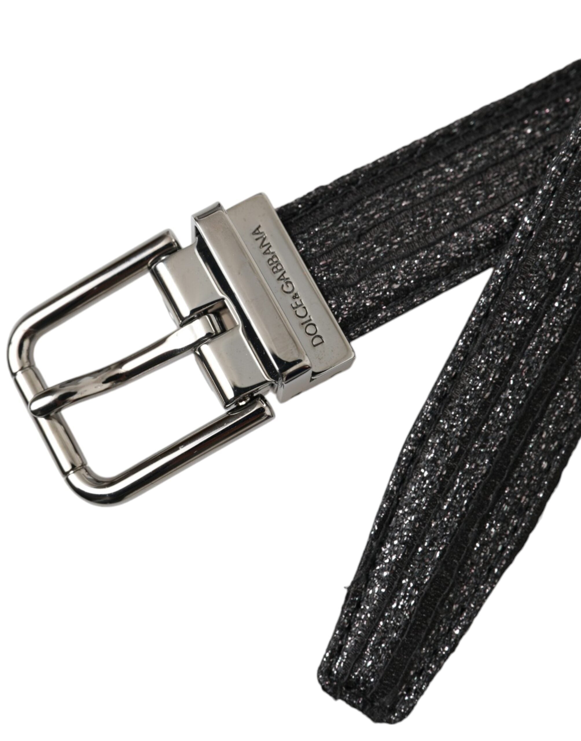 Ceinture Dolce &amp; Gabbana à rayures jacquard noires et boucle en métal argenté