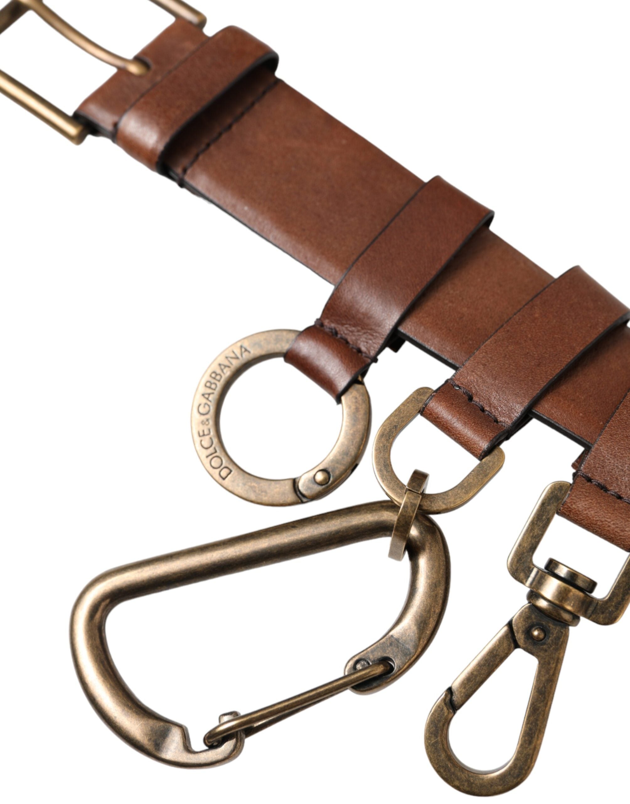 Ceinture Dolce &amp; Gabbana en cuir de veau marron avec boucle en métal doré pour homme