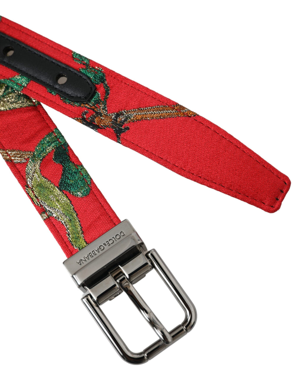 Dolce &amp; Gabbana – Roter Jacquard-Ledergürtel mit silberner Metallschnalle