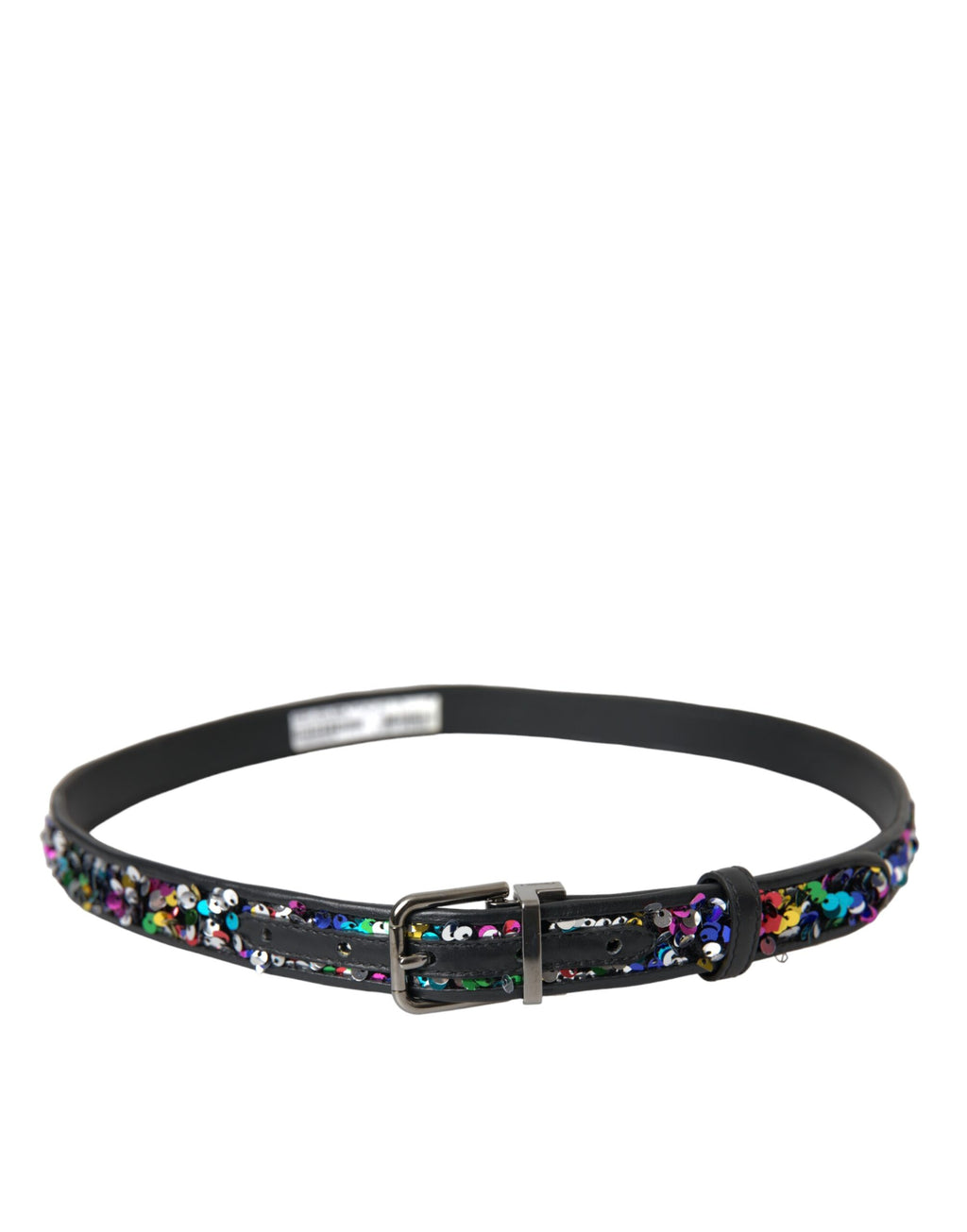 Dolce &amp; Gabbana Damengürtel mit schwarzer Paillettenschnalle aus silbernem Metall