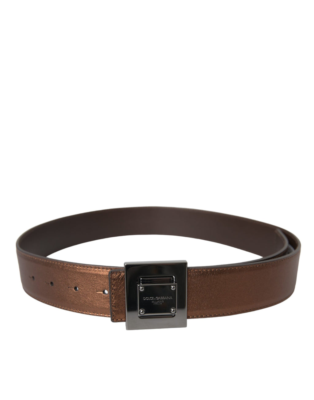 Dolce &amp; Gabbana Gürtel aus metallisch bronzefarbenem Leder mit quadratischer Metallschnalle