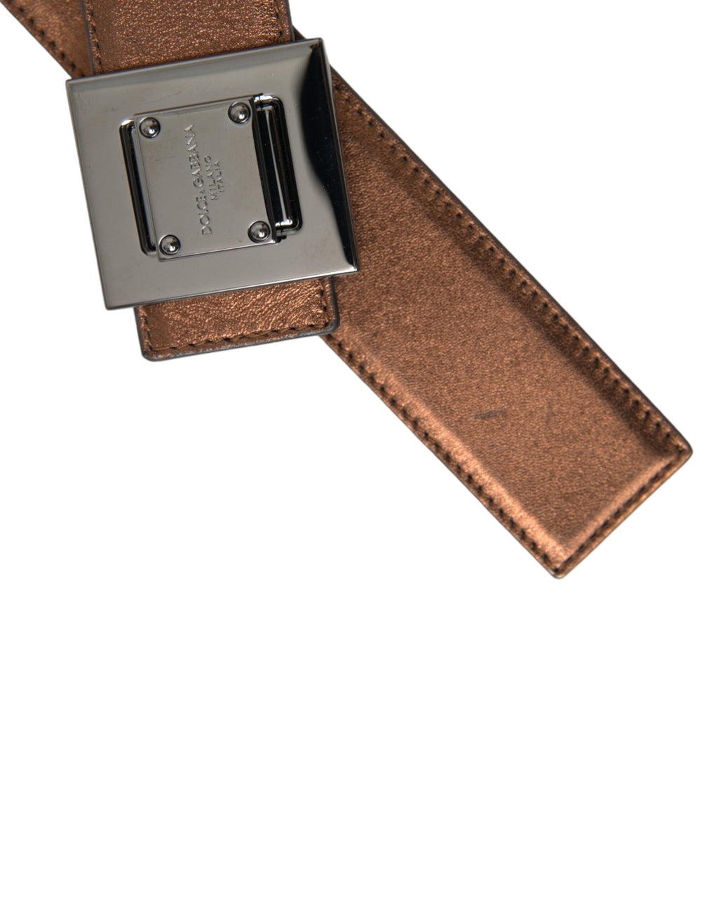 Dolce &amp; Gabbana Gürtel aus metallisch bronzefarbenem Leder mit quadratischer Metallschnalle