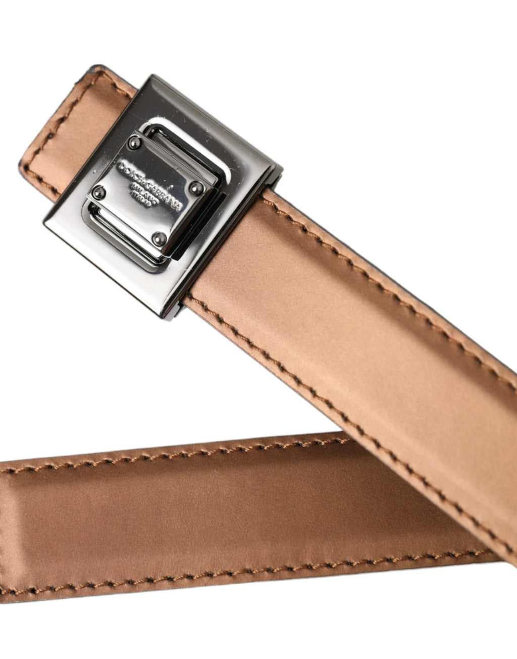Dolce &amp; Gabbana Bronzener Ledergürtel mit quadratischer Metallschnalle