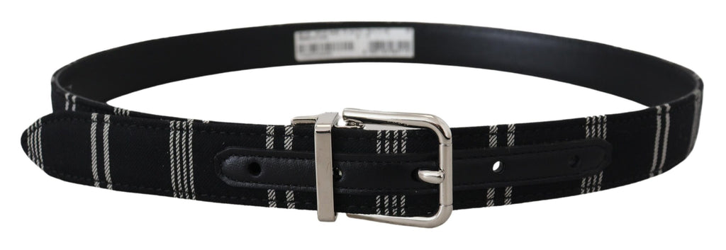 Dolce &amp; Gabbana Gürtel aus Baumwolle, schwarz/weiß, mit silberner Metallschnalle