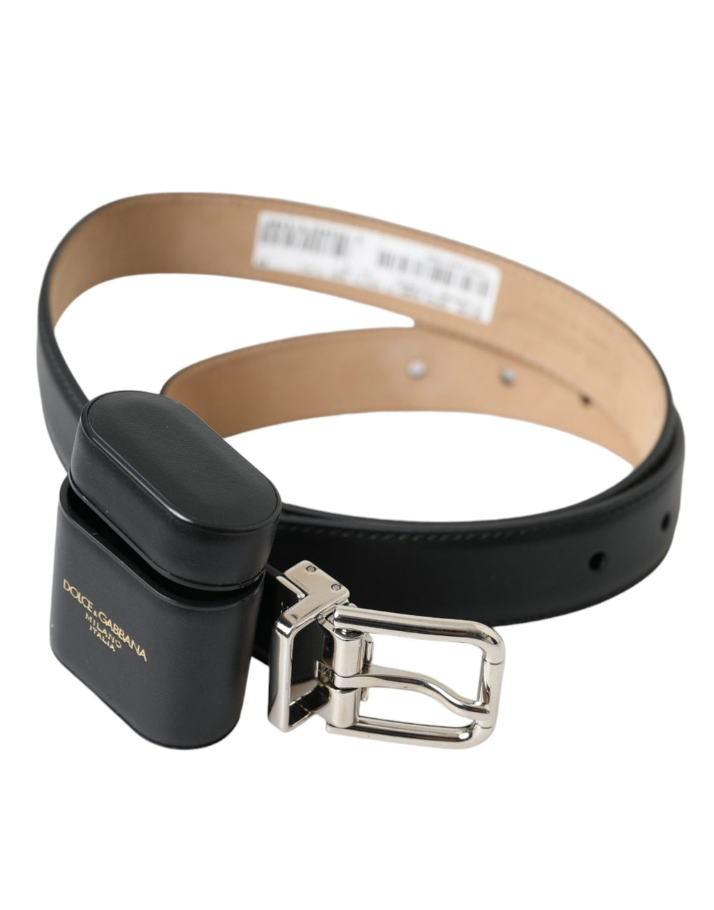 Dolce &amp; Gabbana – Schwarzes Airpods-Etui aus Leder mit silberner Schnalle
