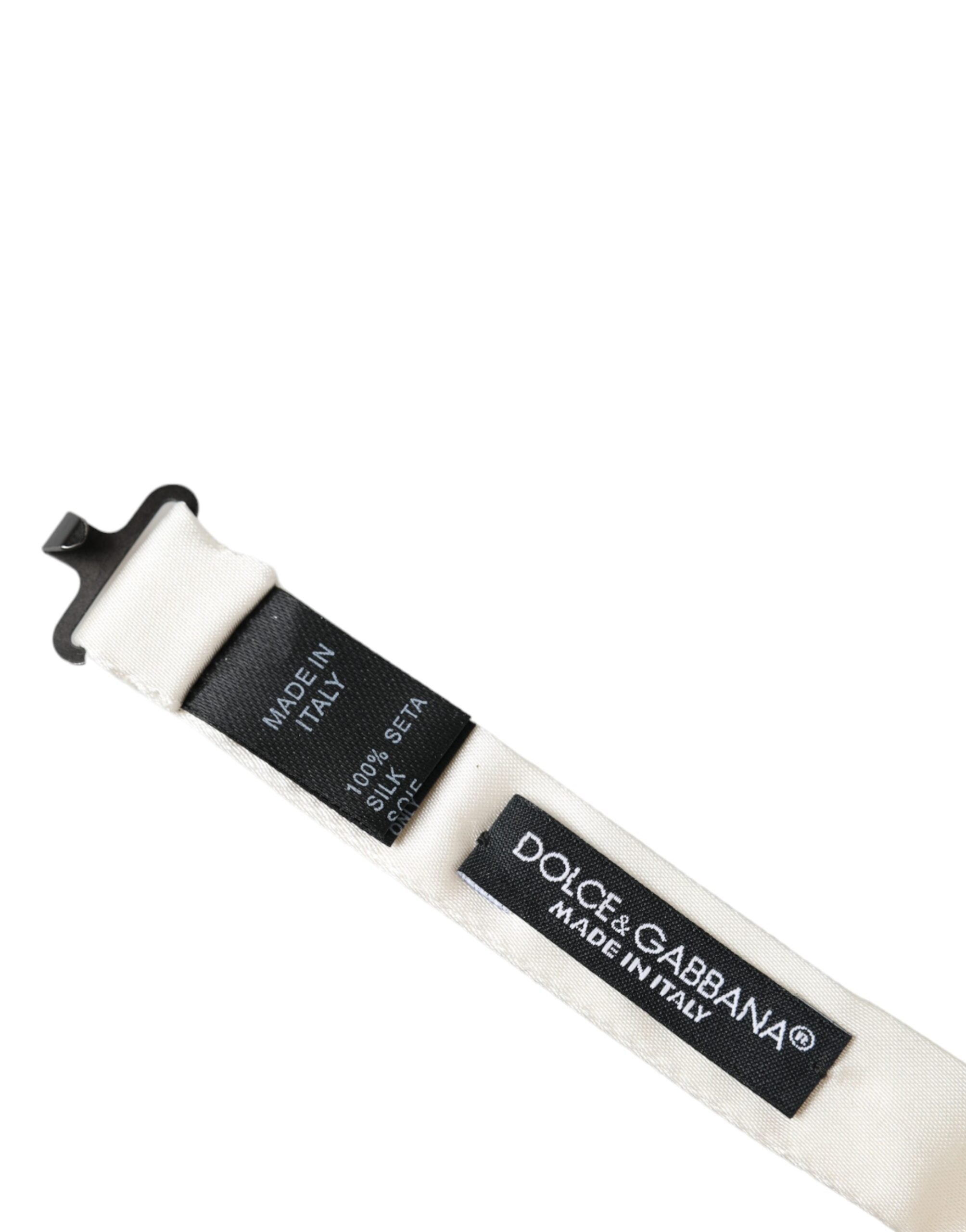 Dolce &amp; Gabbana Herrenfliege aus cremeweißer Seide mit verstellbarem Hals
