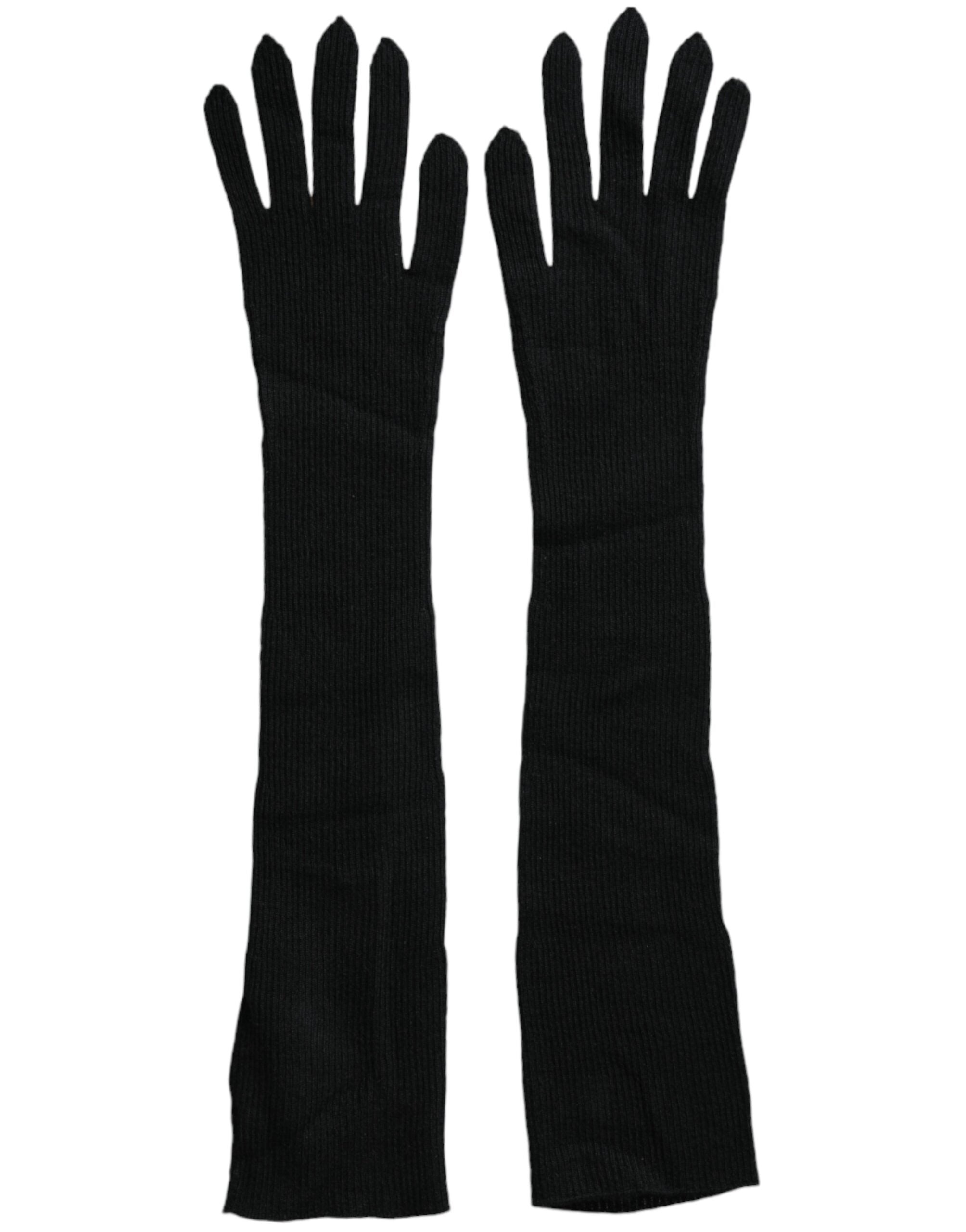 Gants en cachemire noir Dolce &amp; Gabbana jusqu'aux coudes
