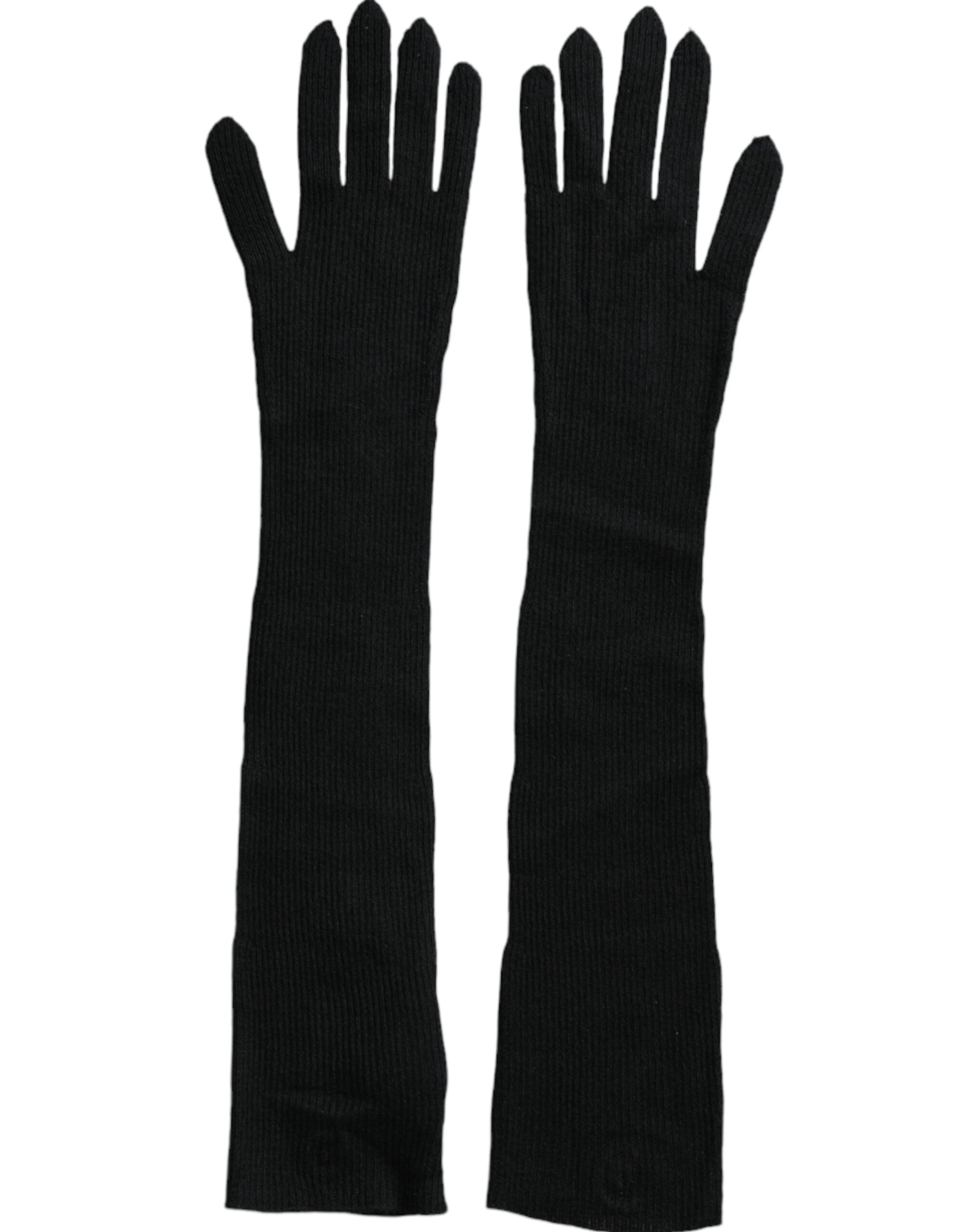 Gants en cachemire noir Dolce &amp; Gabbana jusqu'aux coudes