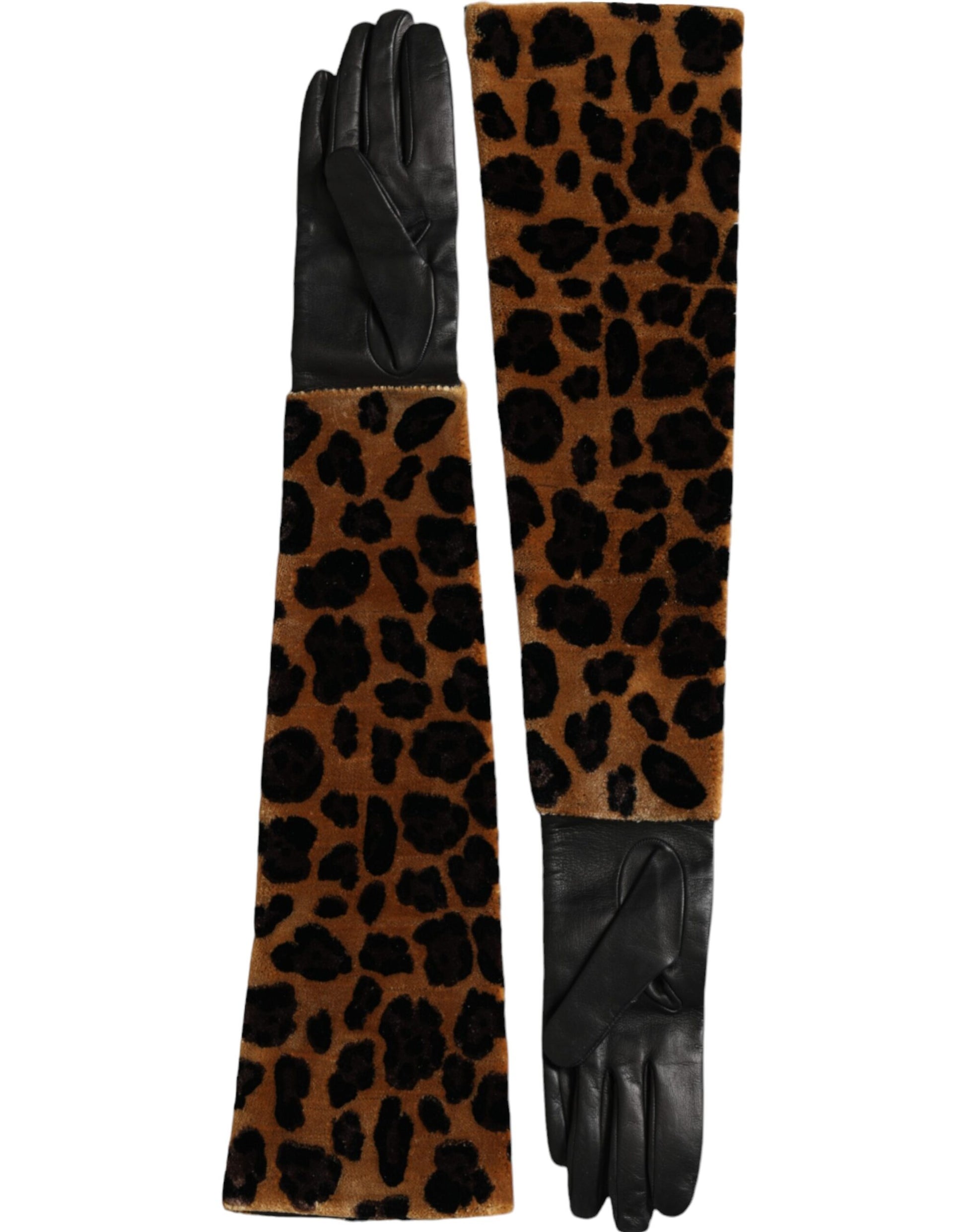 Dolce &amp; Gabbana – Ellenbogenlange Handschuhe aus braun-schwarzem Leopardenleder